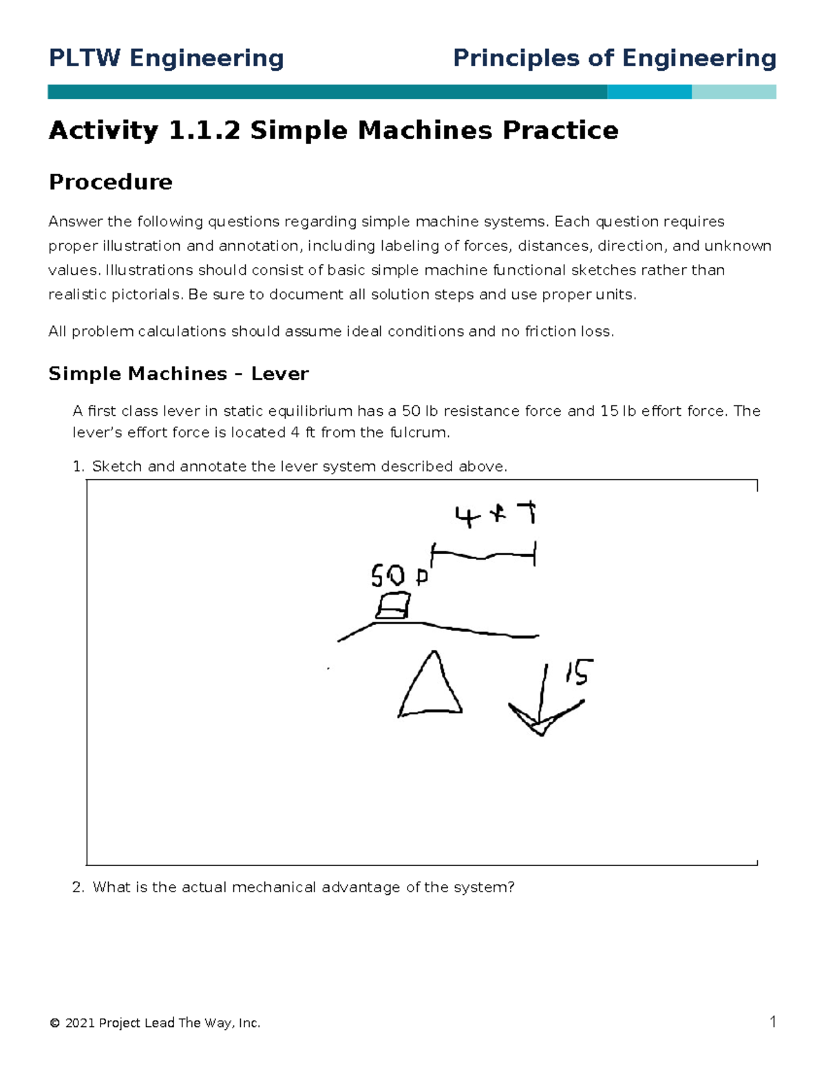 Simple Machines Practice Problems-2 - Activity 1.1 Simple Machines ...
