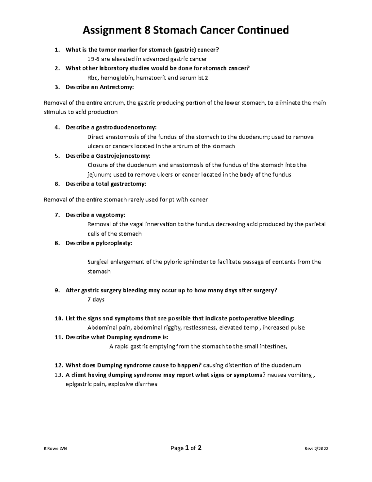 week 8 assignment worksheet nutrition intervention for patient with cancer