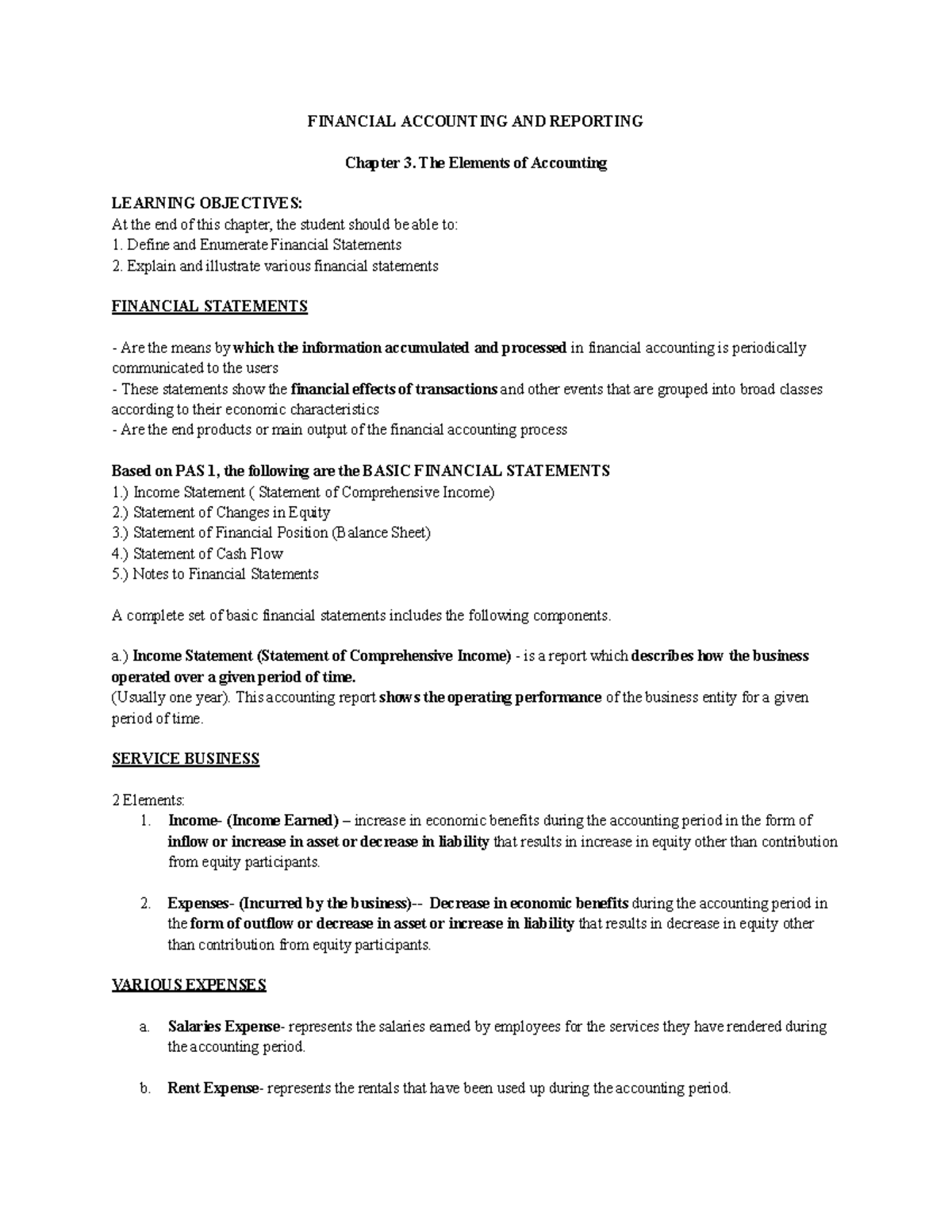 FAAR 3 - lecture notes and some questionnaire - FINANCIAL ACCOUNTING ...