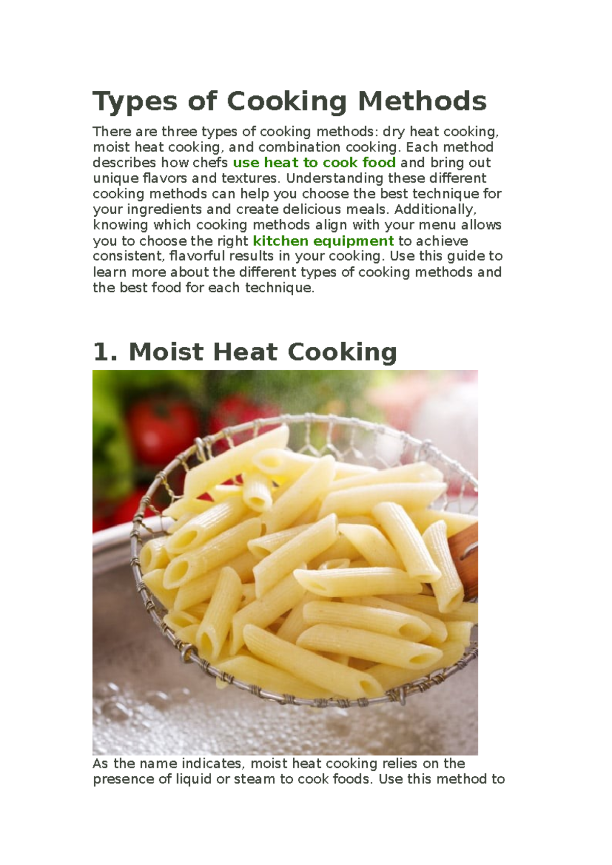Types of Cooking Methods - Types of Cooking Methods There are three ...