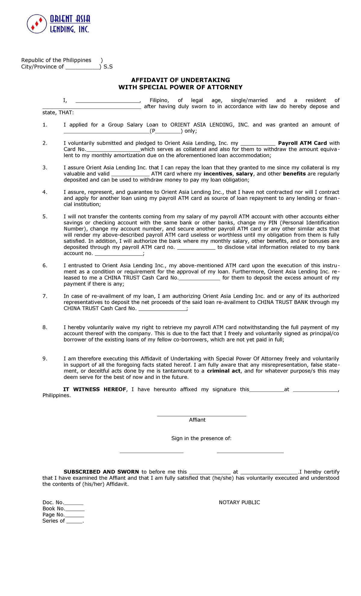 Affidavit Of Undertaking Deped Republic Of The Philip - vrogue.co