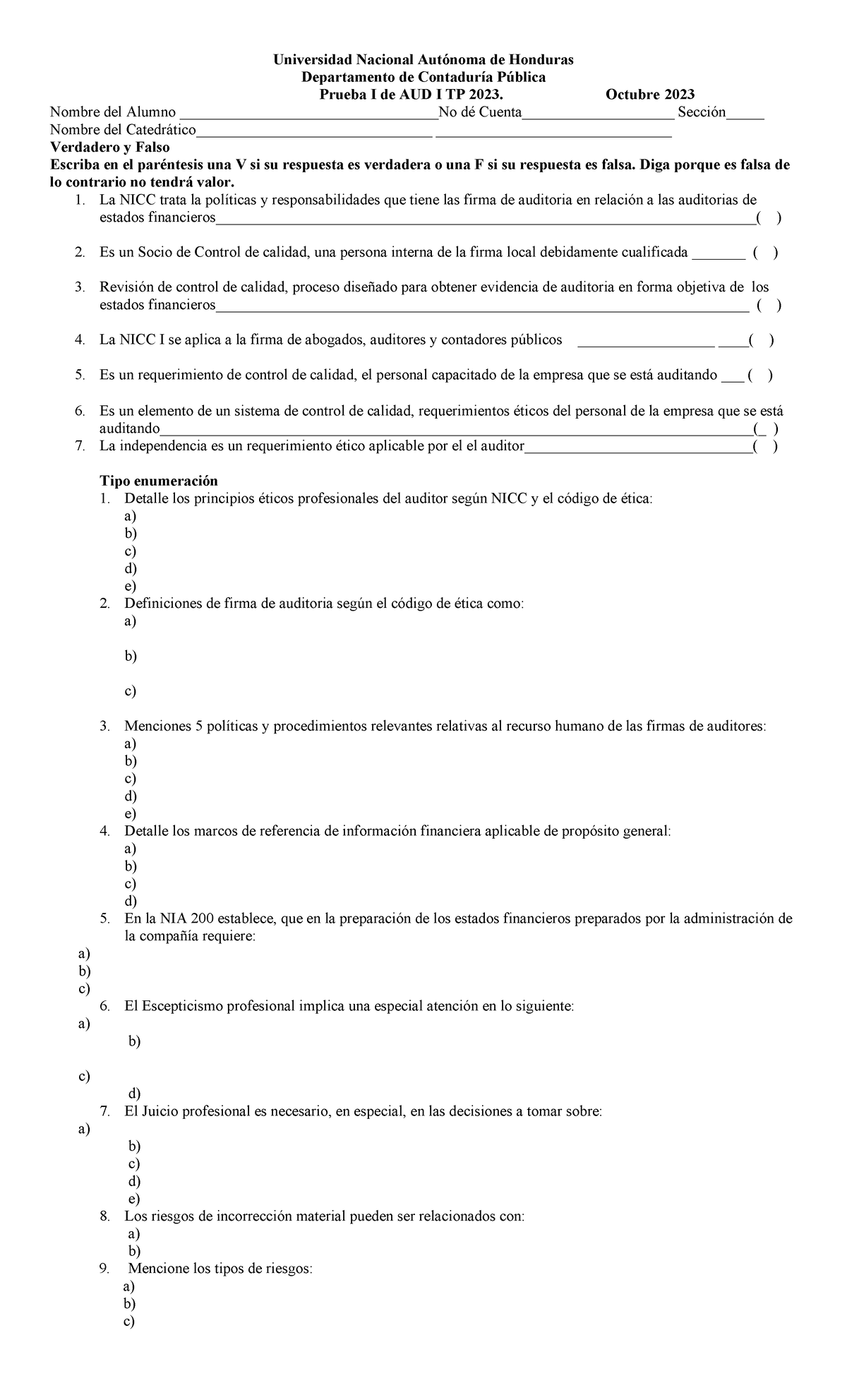 1 Prueba 2do Parcial Auditoria 1 - Universidad Nacional Autónoma de ...