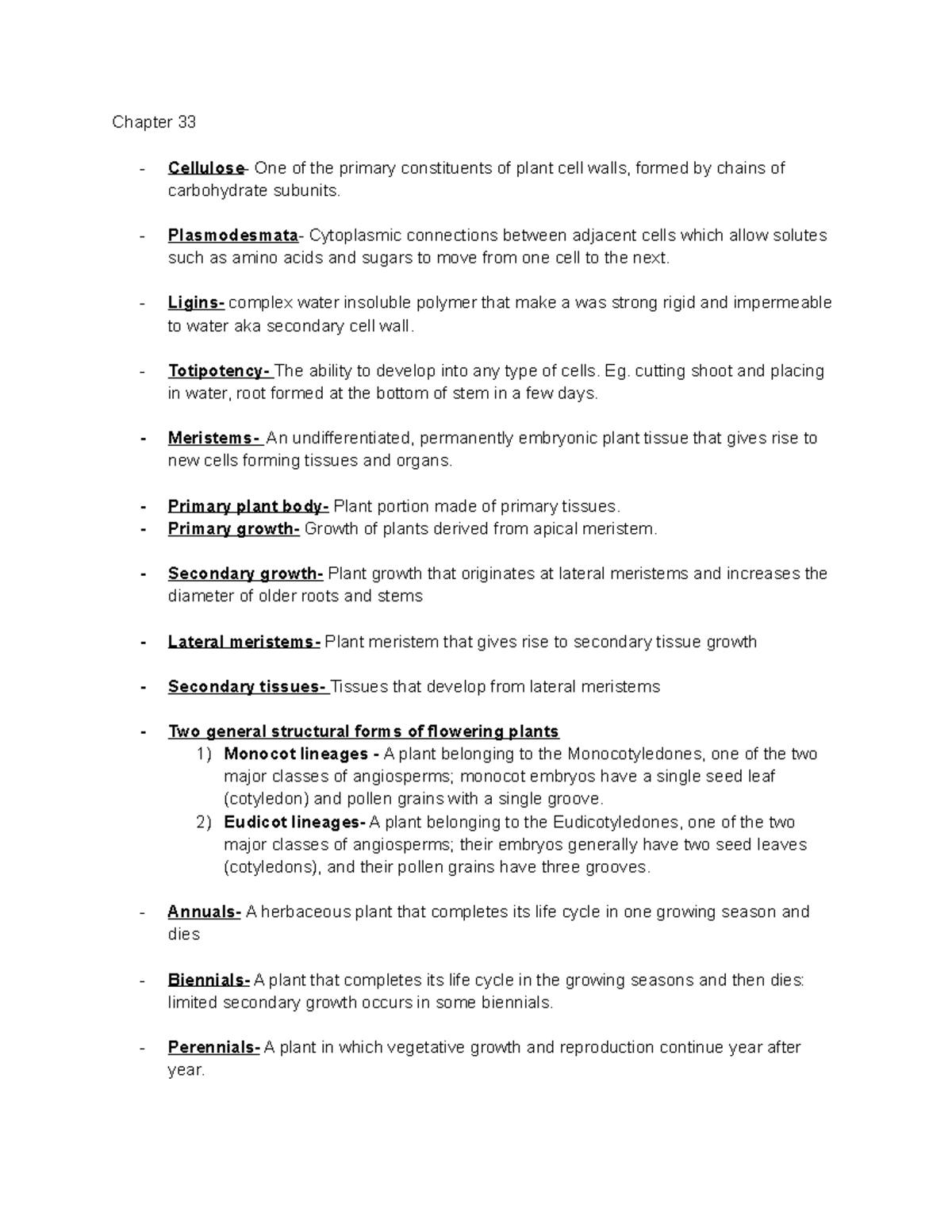 Chapter 33 bi111 notes - Chapter 33 - Cellulose - One of the primary ...