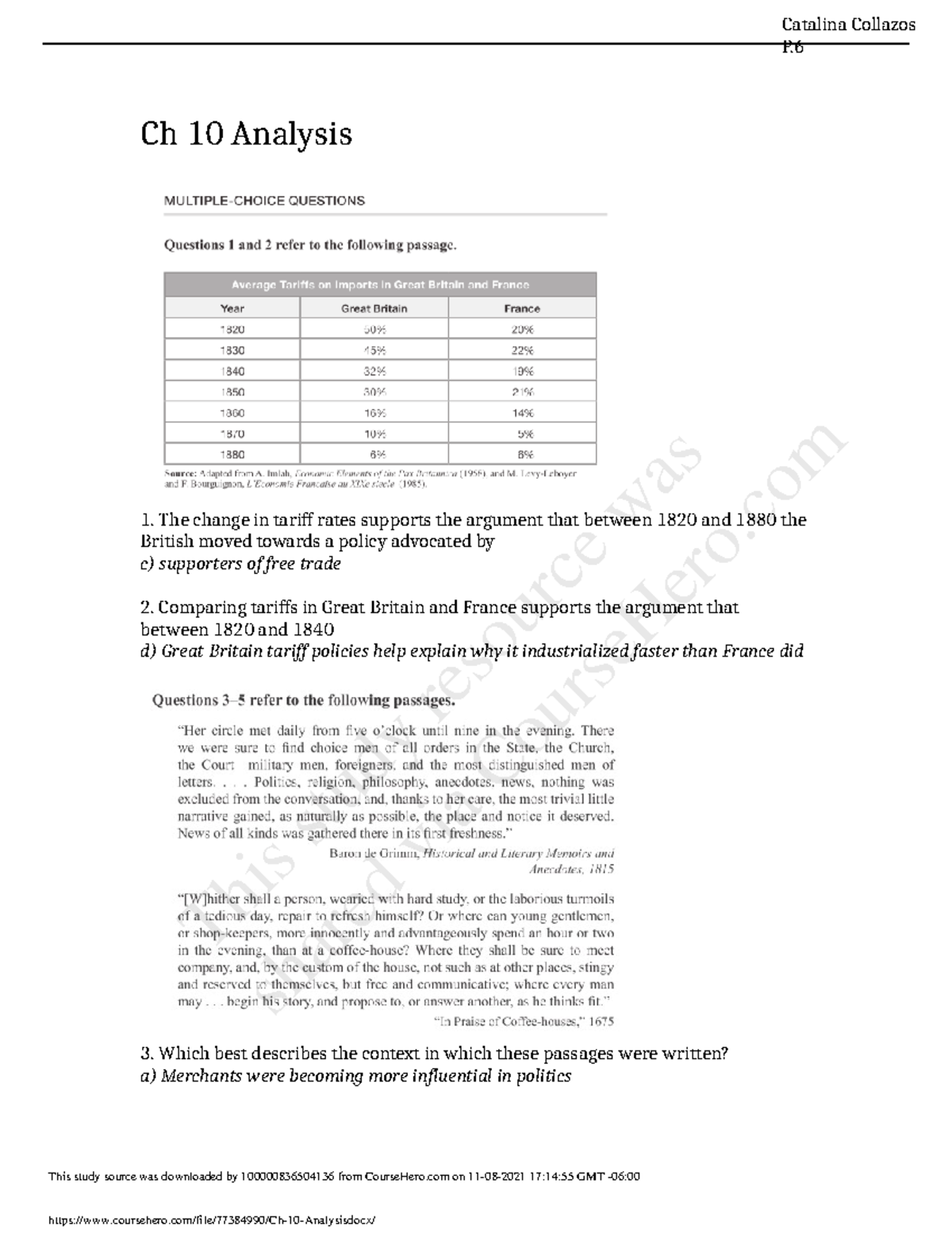Ch 10 Analysis Amsco AP Euro Chapter 10 Questions WHH 204 StuDocu