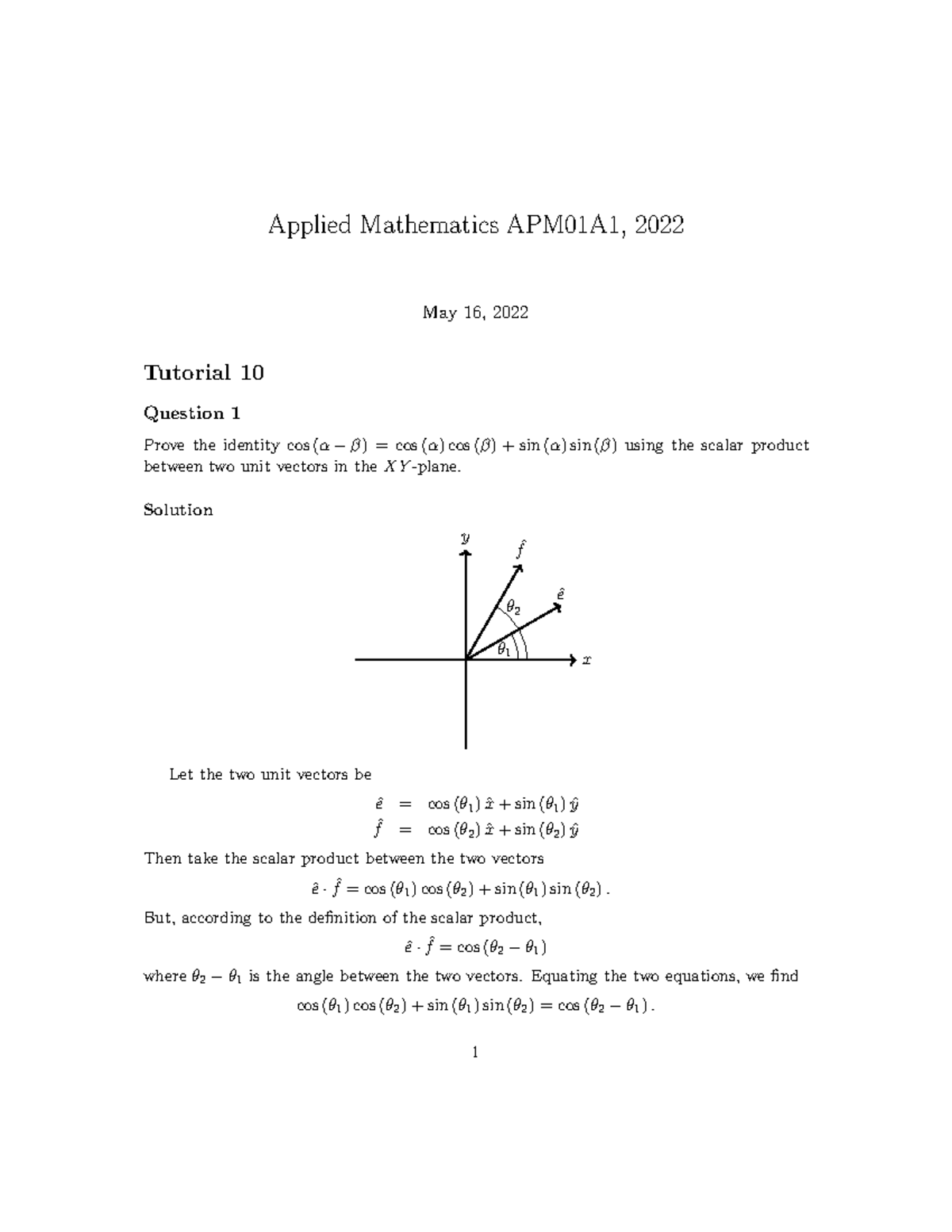 1a2022tut10 - Applied Math tutorial 10 - Applied Mathematics APM01A1 ...