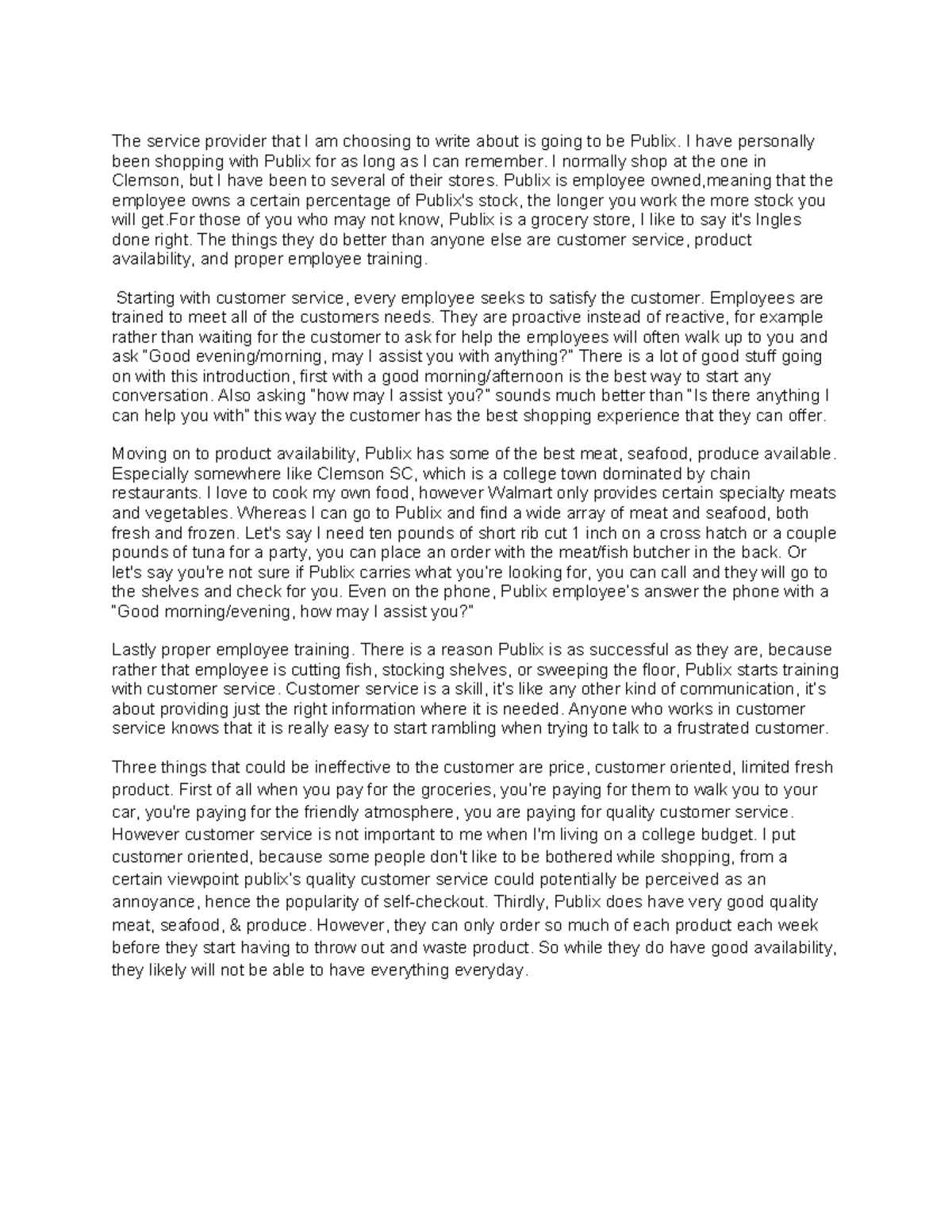 Assignment #3 MKT 130 - Write about a customer service provider - The ...