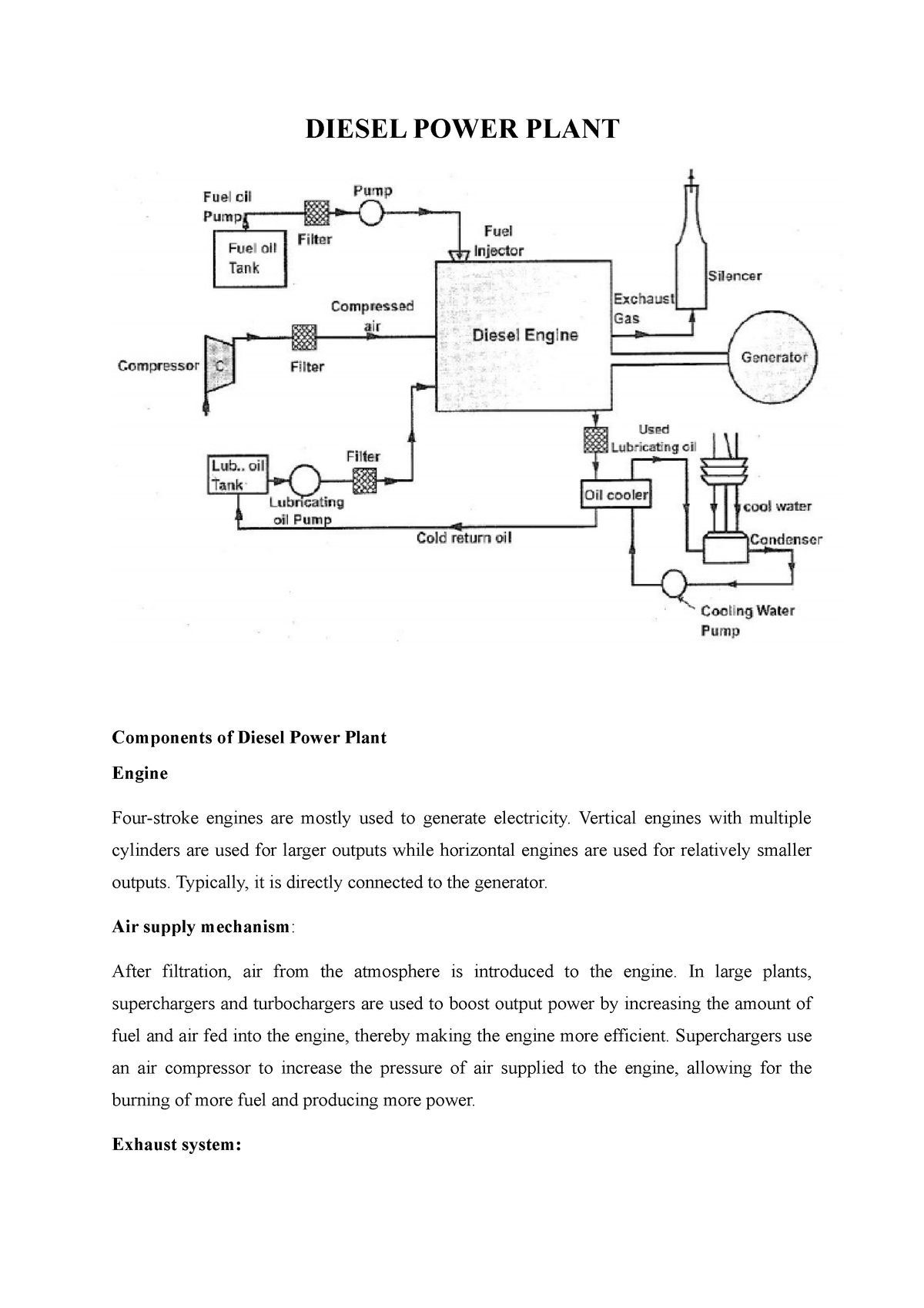 Diesel Power Plant components, advantages, disadvantages DIESEL