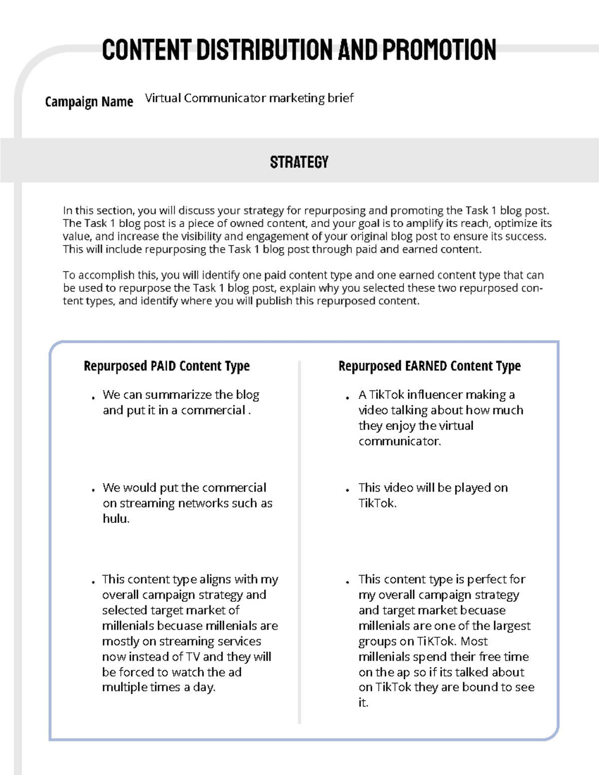 Content marketing task 2 - Virtual Communicator marketing brief This ...