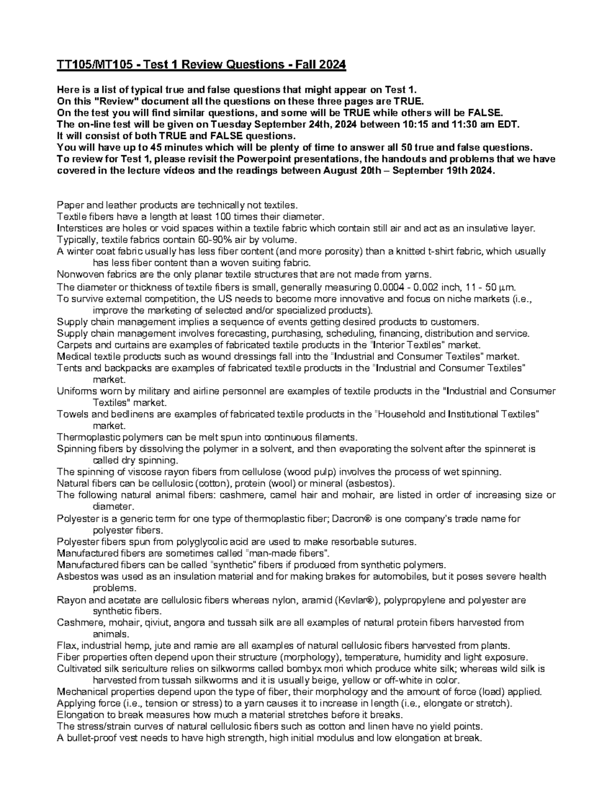 Test 1 - Review Questions - On this "Review" document all the questions ...