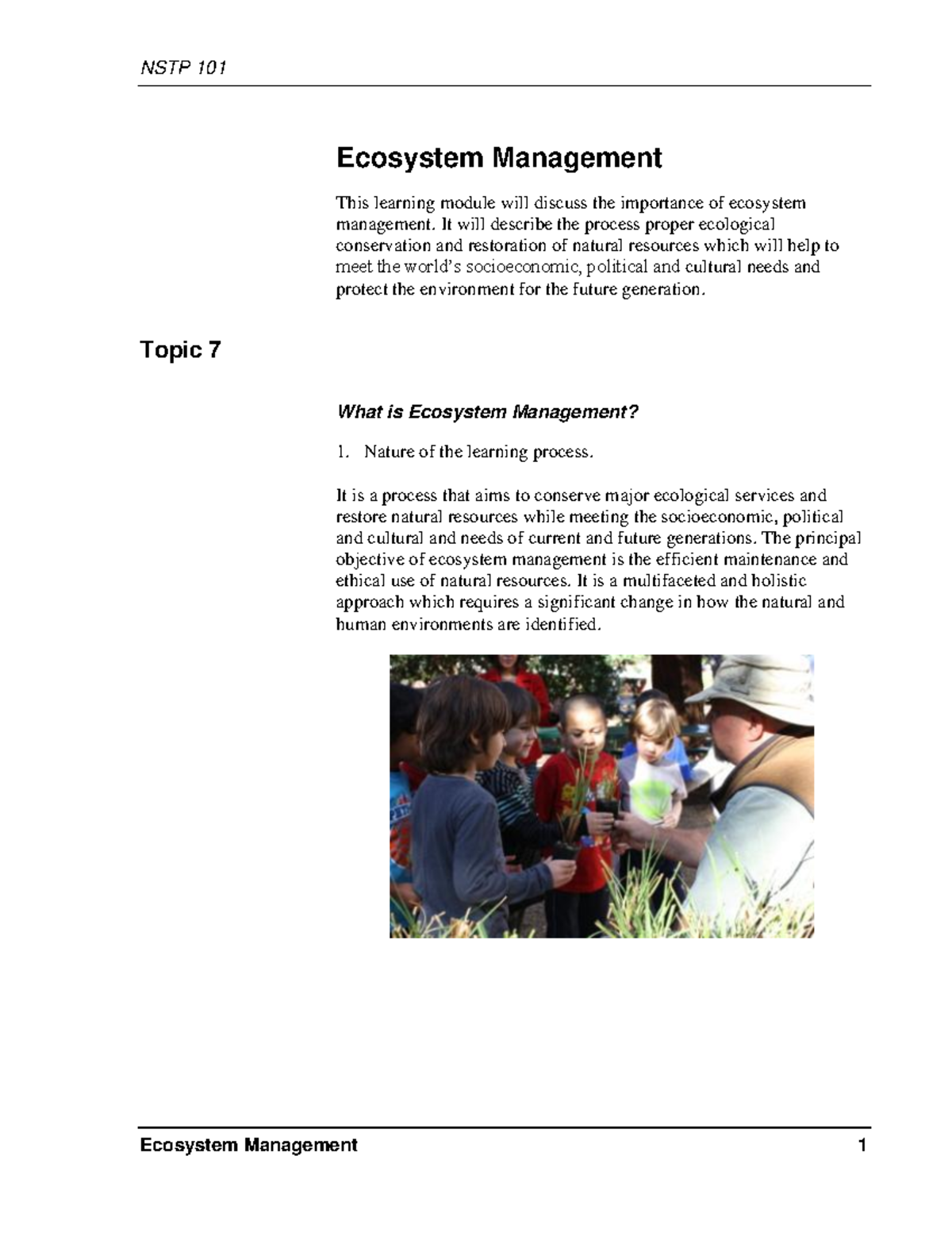 W9 Lesson 7 - Ecosystem Management - Module - BSBA INFORMATION SYSTEM ...