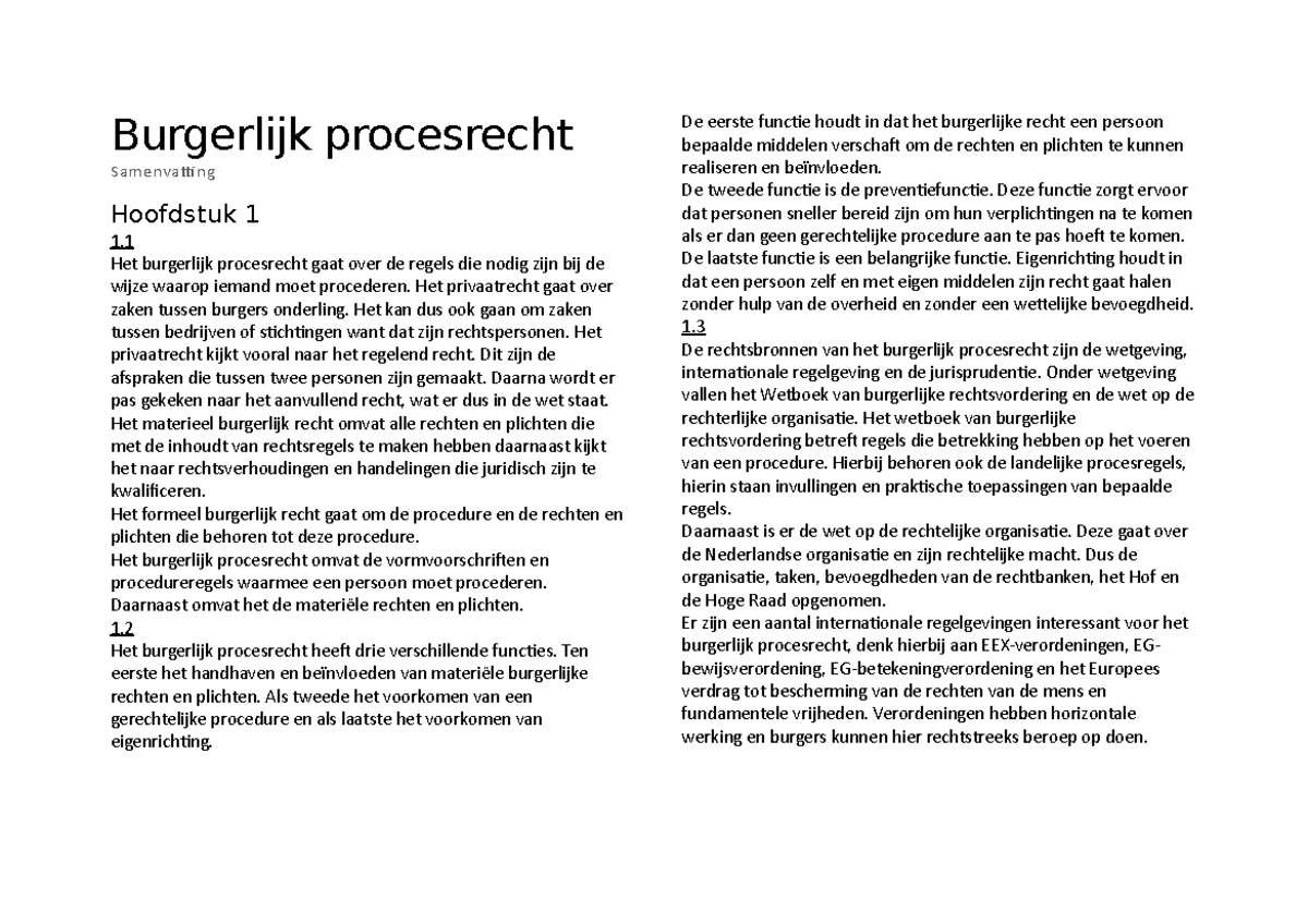BRP samenvatting - Burgerlijk Procesrecht - Avans - Studeersnel