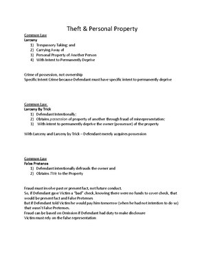Theft - Outline - Common Law Robbery 1) Trespassory Taking; and 2 ...