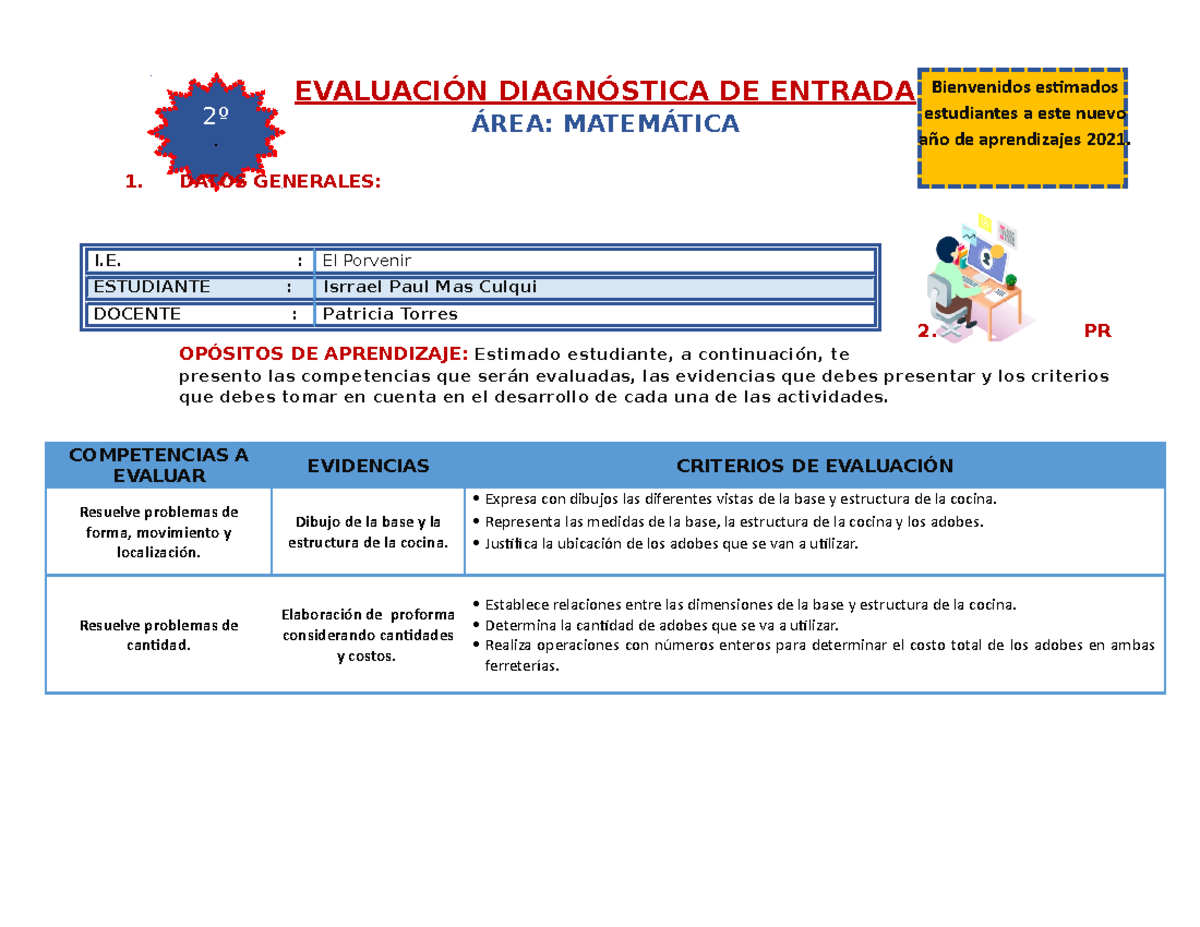 Informe De Evaluacion Diagnostica Secundaria Matematicas www.studocu.com