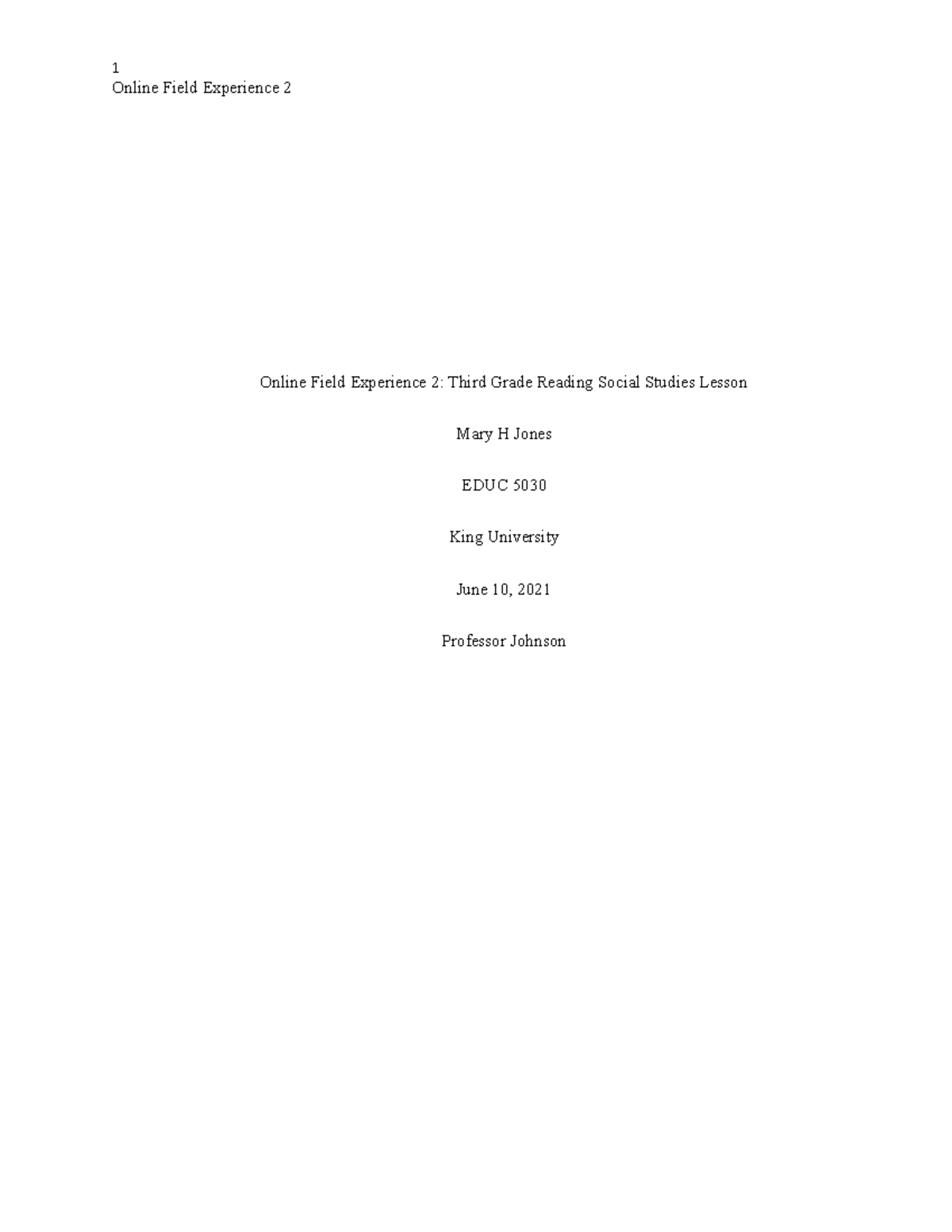 Teaching field experience journal Online Field Experience 2 Online