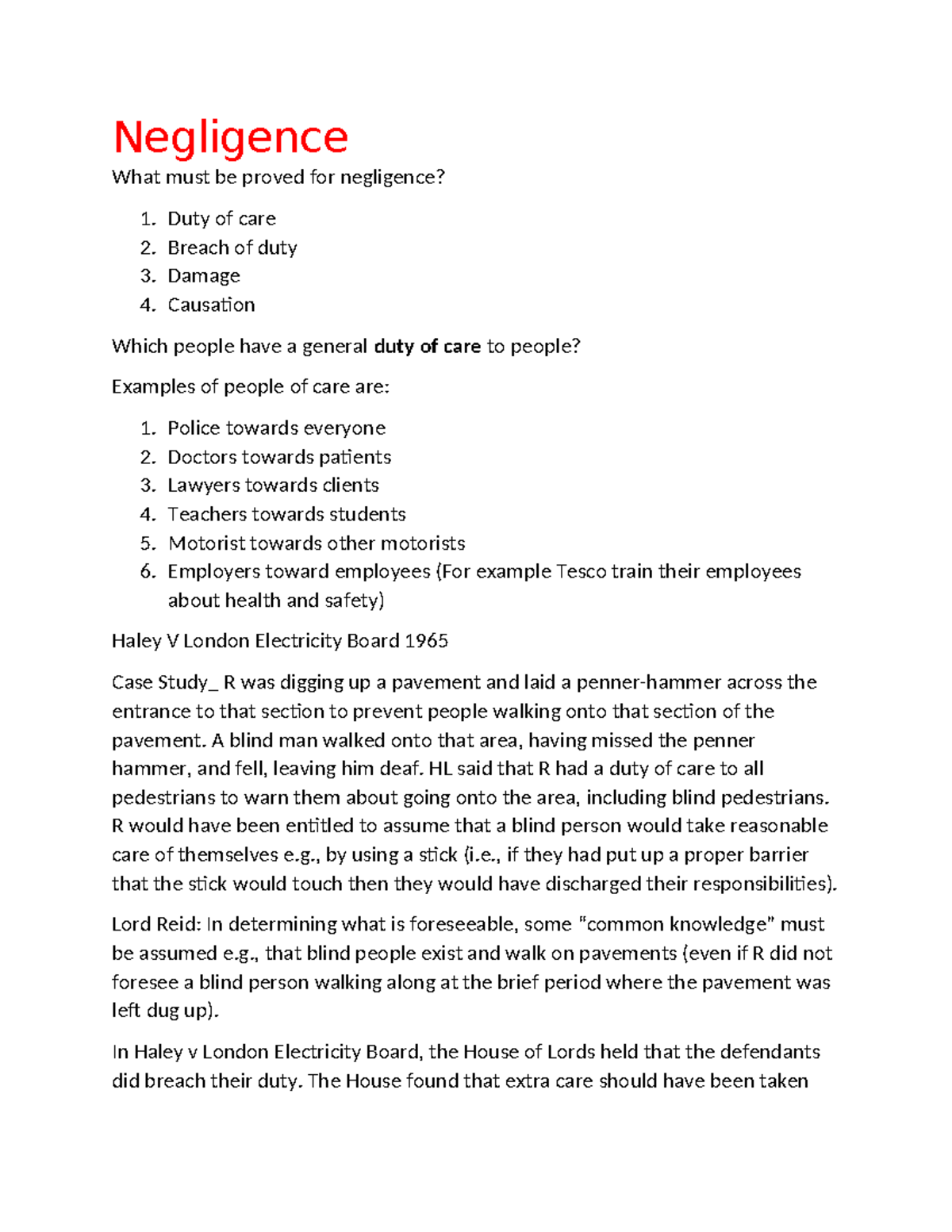 Negligence - Law - Negligence What must be proved for negligence? 1 ...