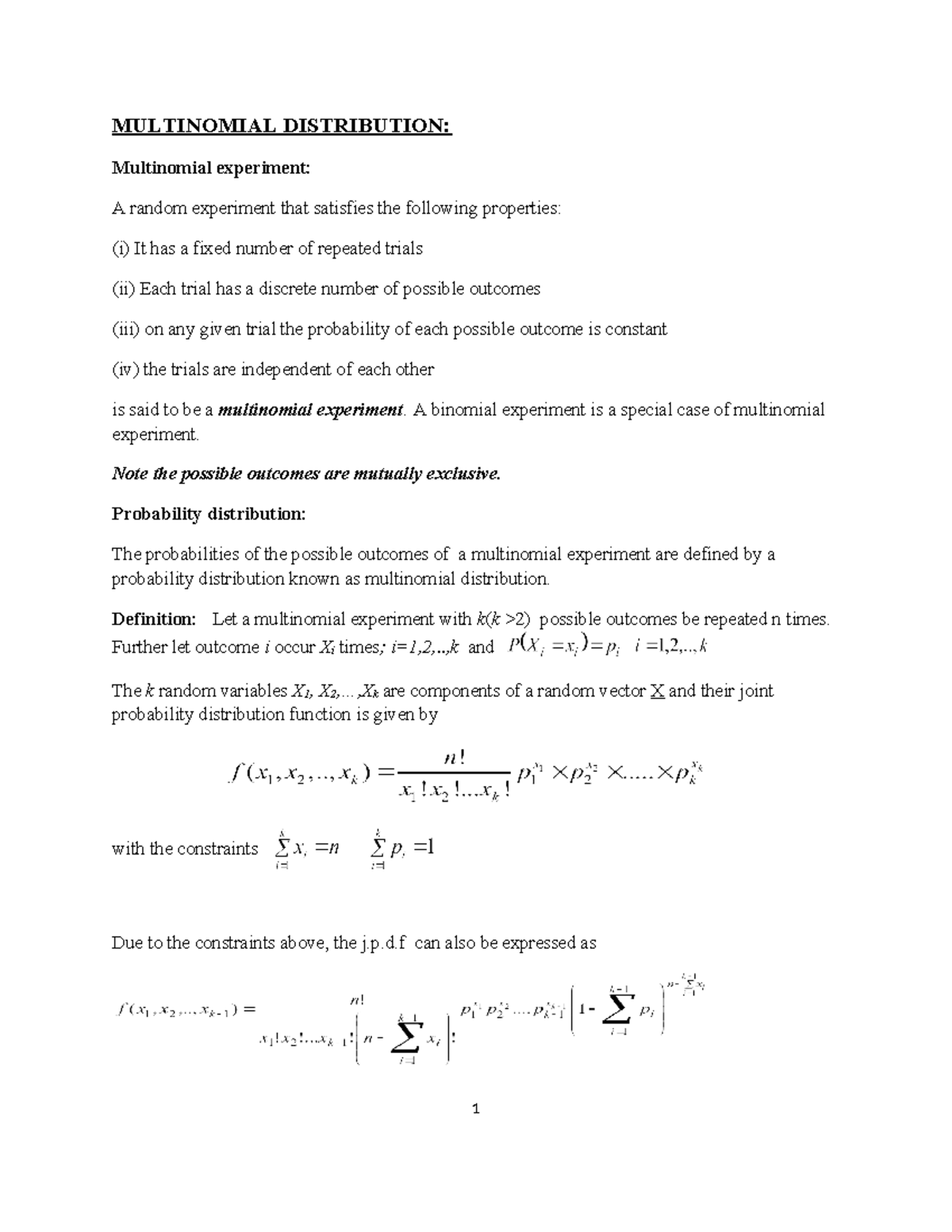 multinomial experiment characteristics