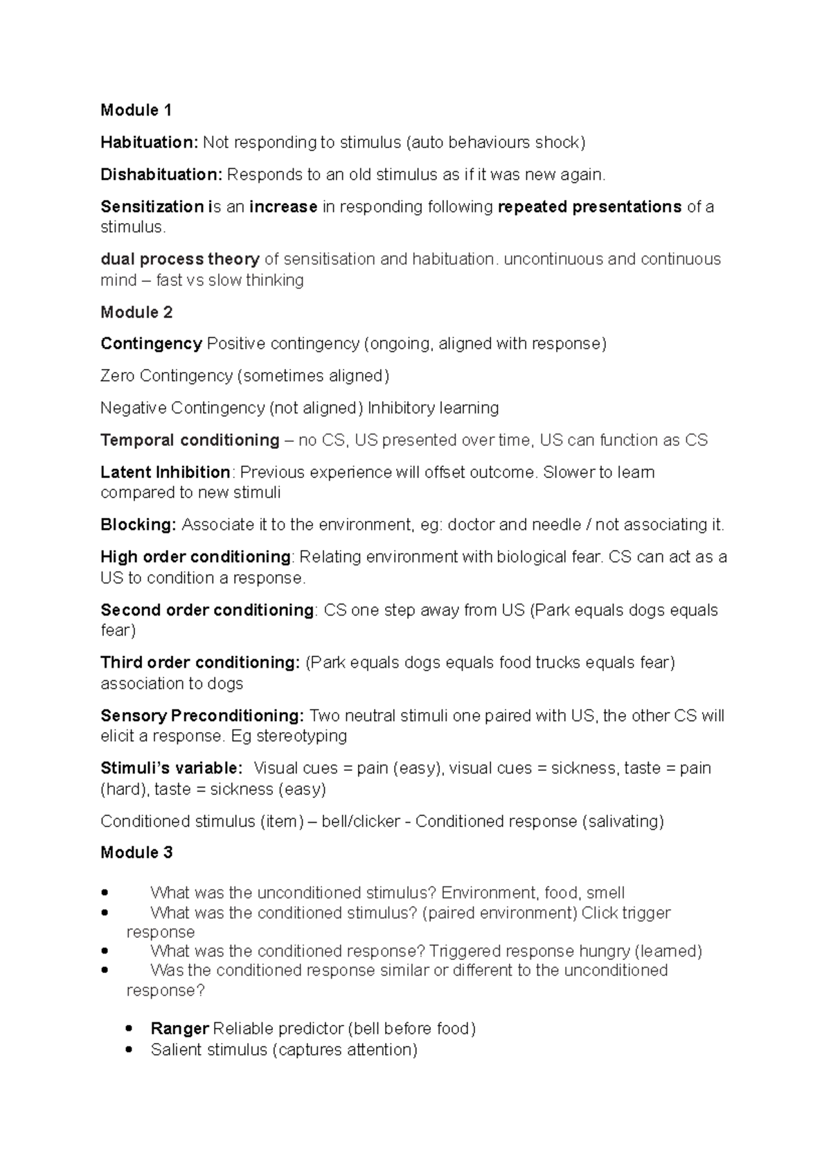 Human behaviour study notes - Module 1 Habituation: Not responding to ...