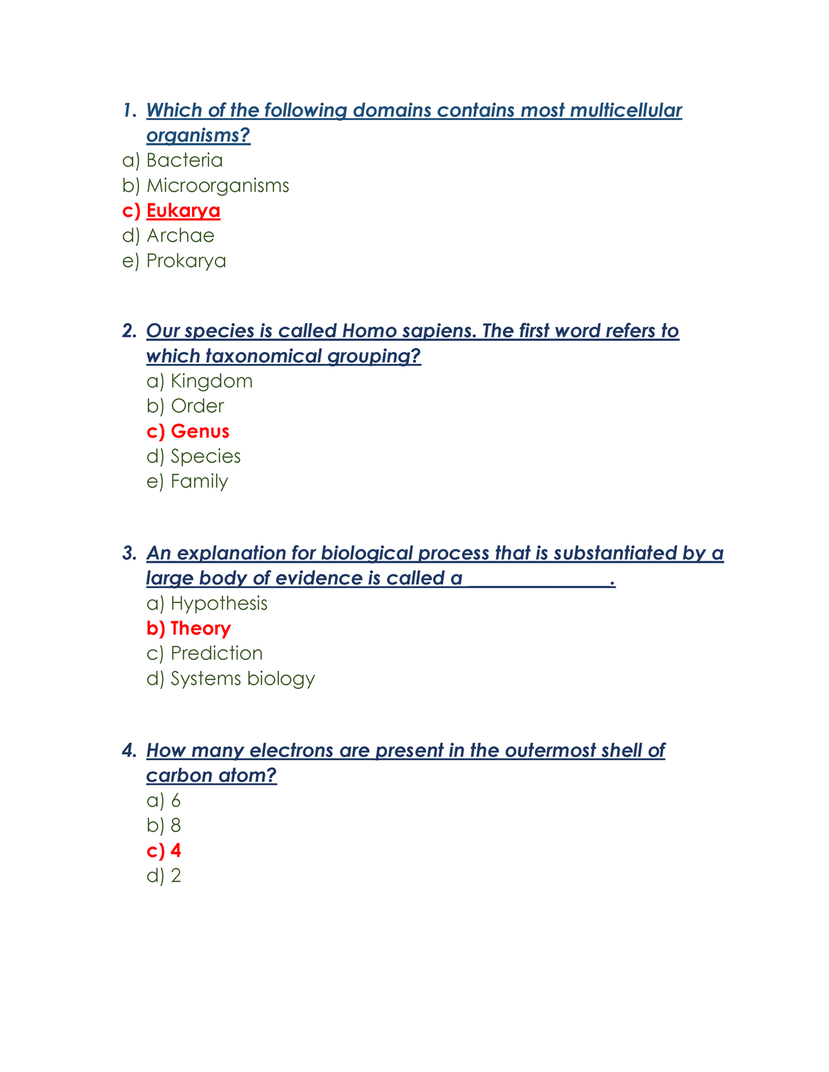 Chapter 1&2 A Test Bank For Basic Biology - 1. Which Of The Following ...