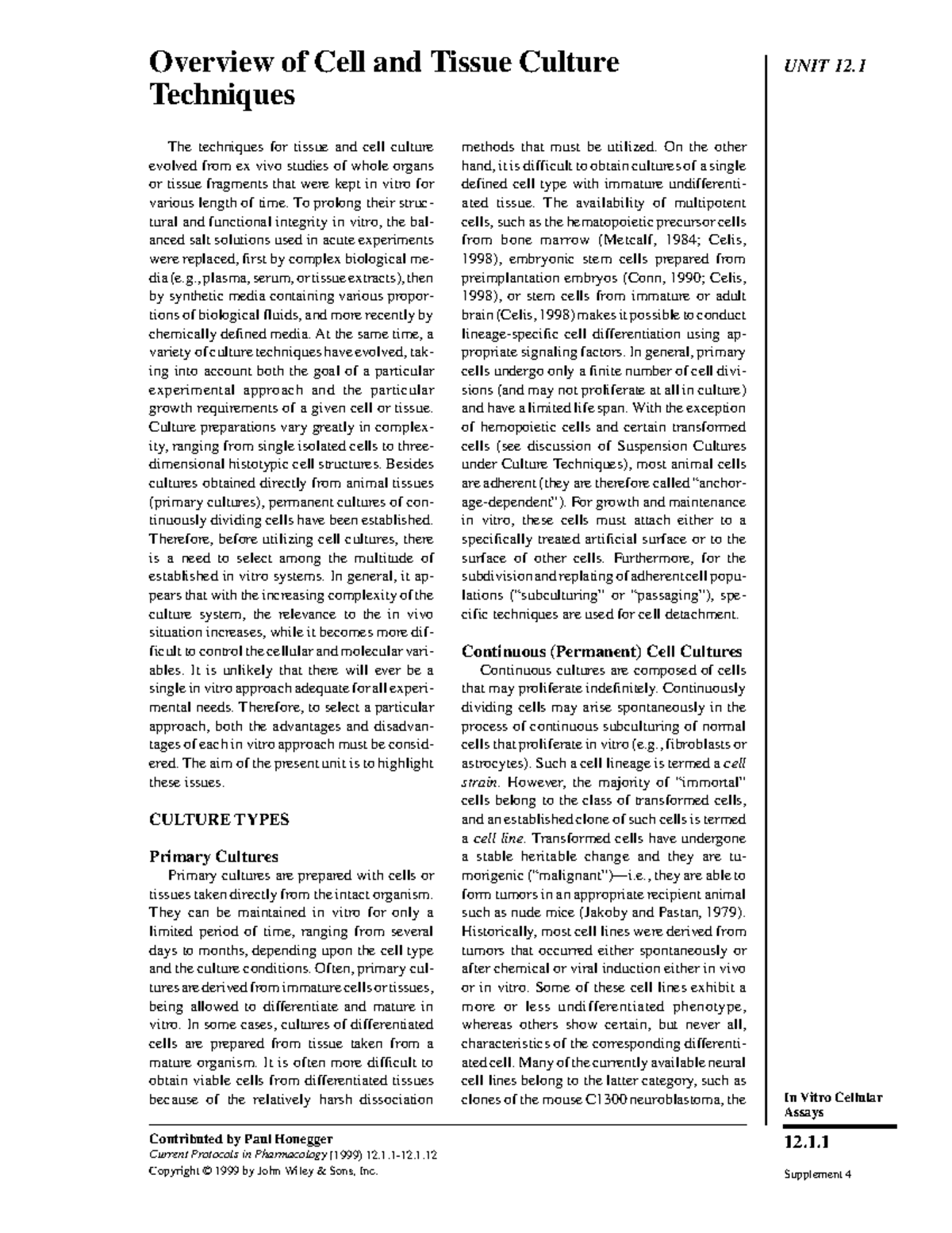 1462 Unit 1-3 General - Overview of Cell and Tissue Culture UNIT 12 ...
