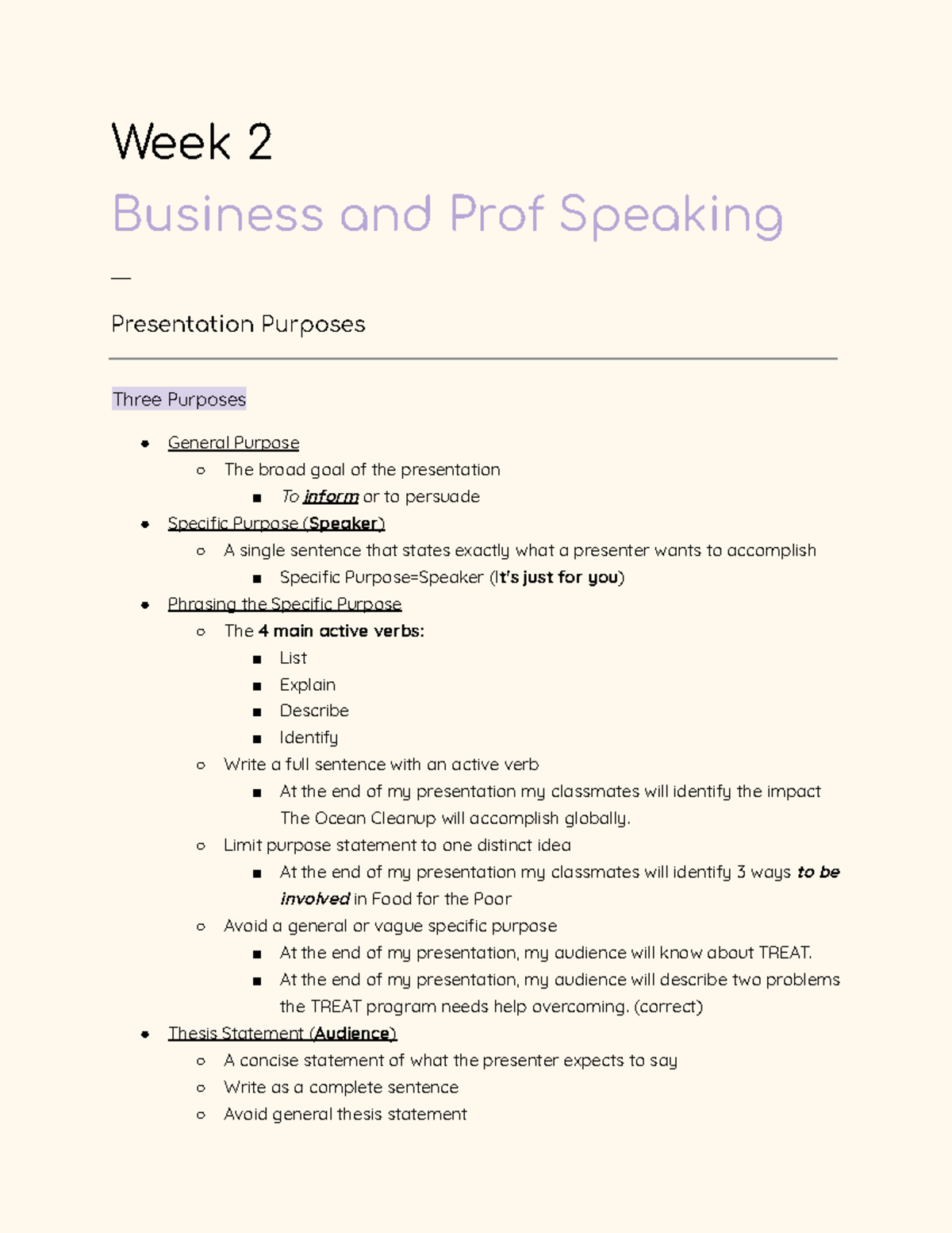 Presentation Purposes Week 2 Business and Prof Speaking
