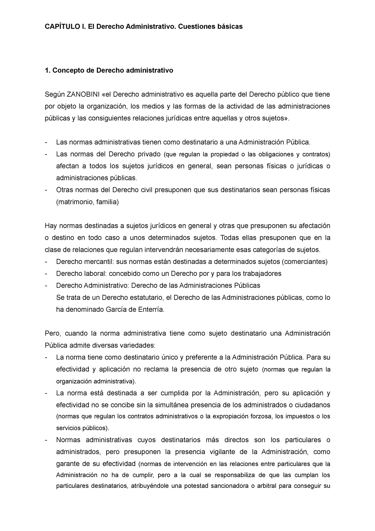 Cap. I. El Derecho Administrativo. Cuestiones Básicas - 1. Concepto De ...