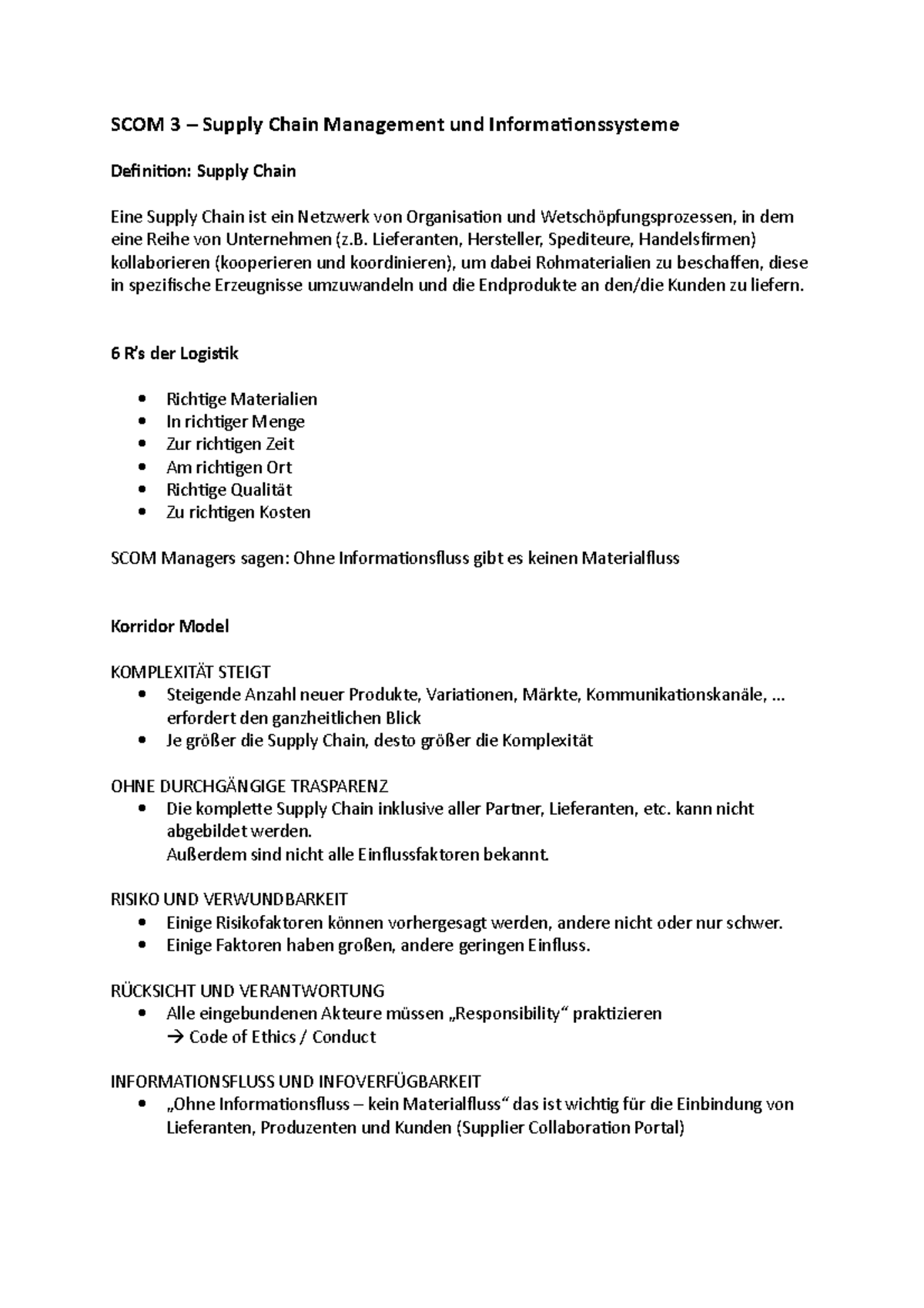 SCOM 3-SCund IT - Zusammenfassung Supply Chain Management und ...