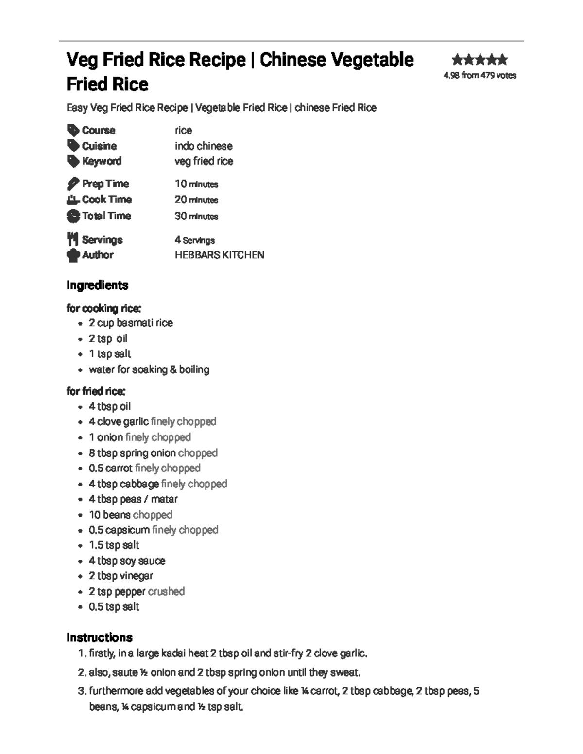 VEG FRIED RICE RECIPE INDIAN STYLE HEBBARS KITCHEN visual data 2