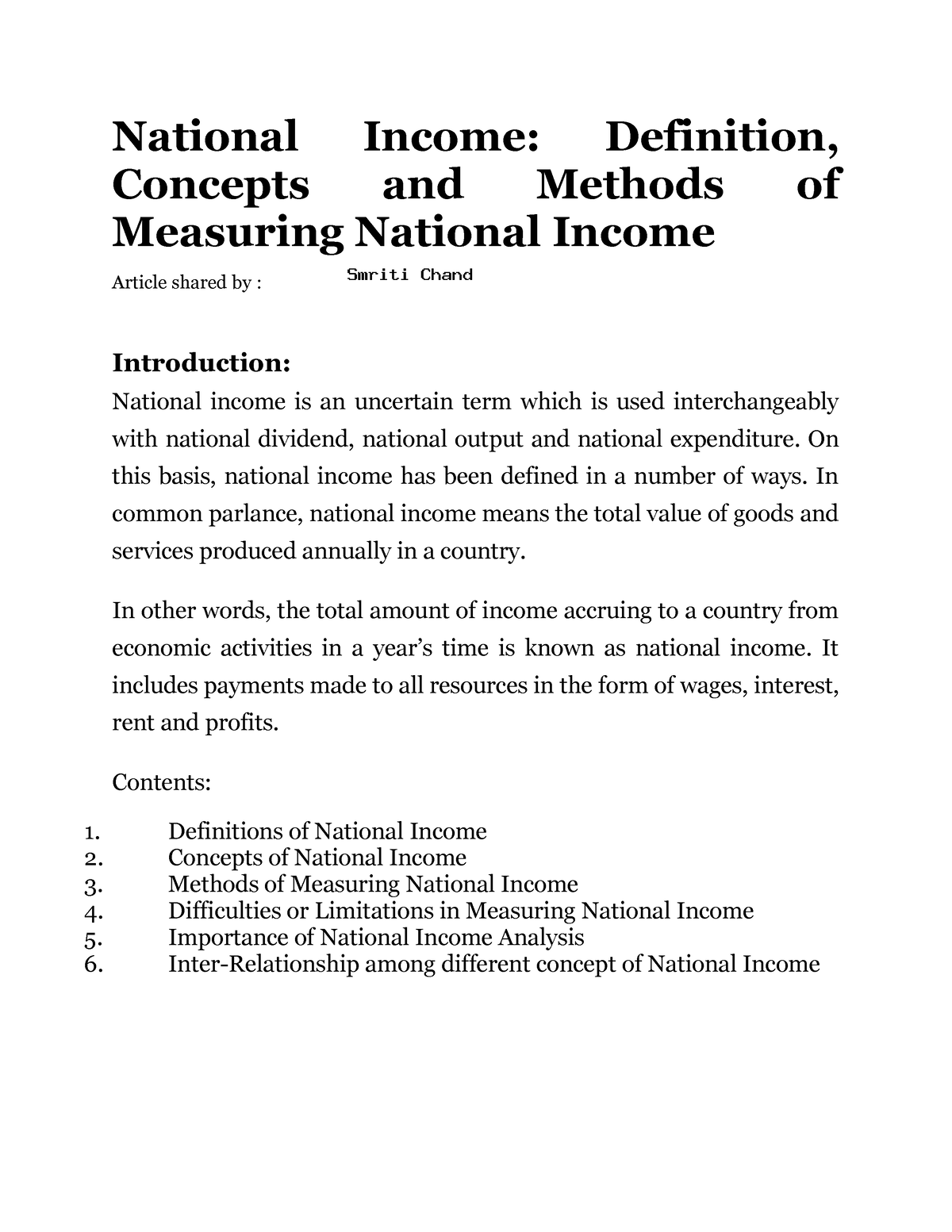 case study in national income