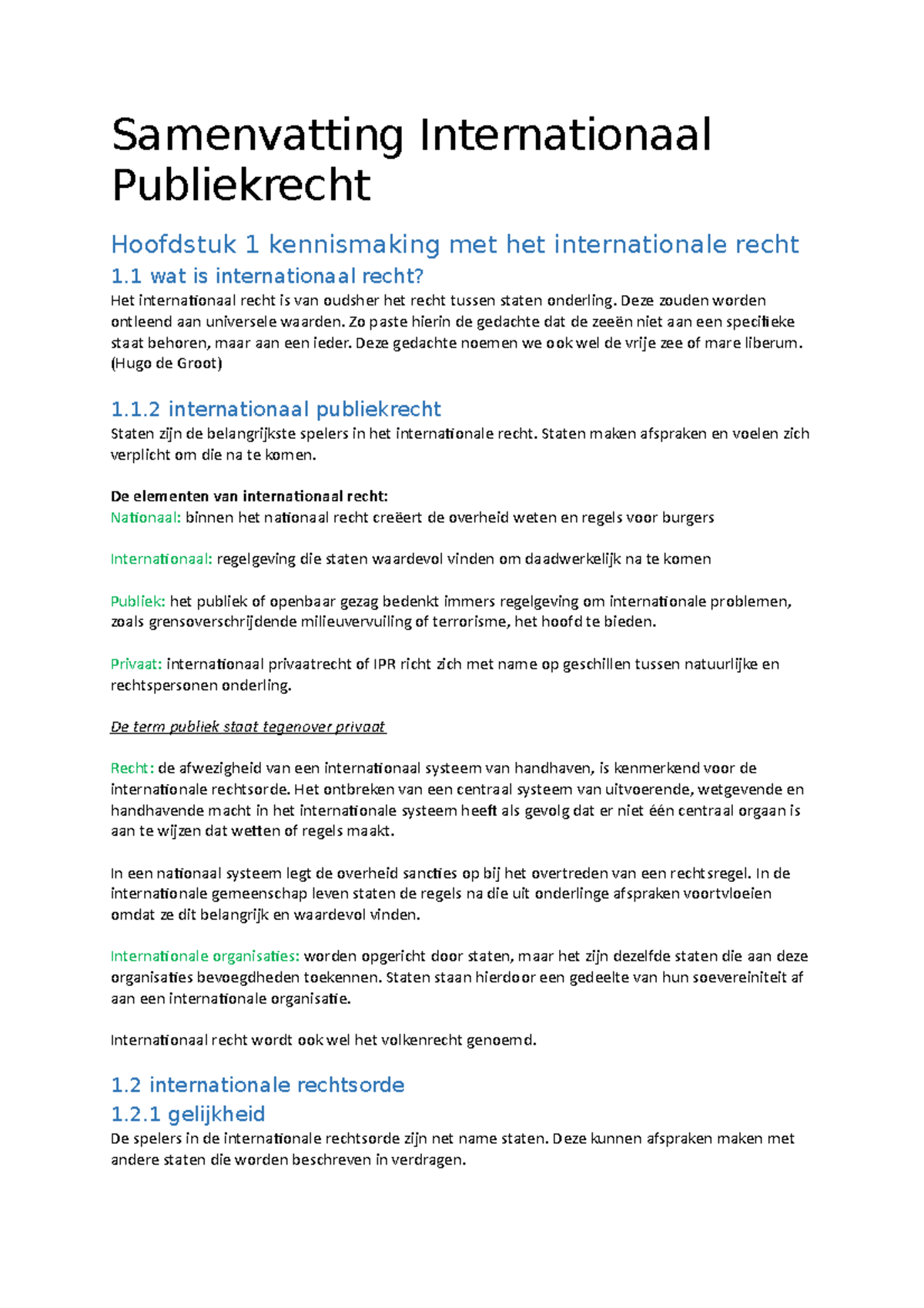 Samenvatting Internationaal Publiekrecht Hoofdstuk 1 - Deze Zouden ...