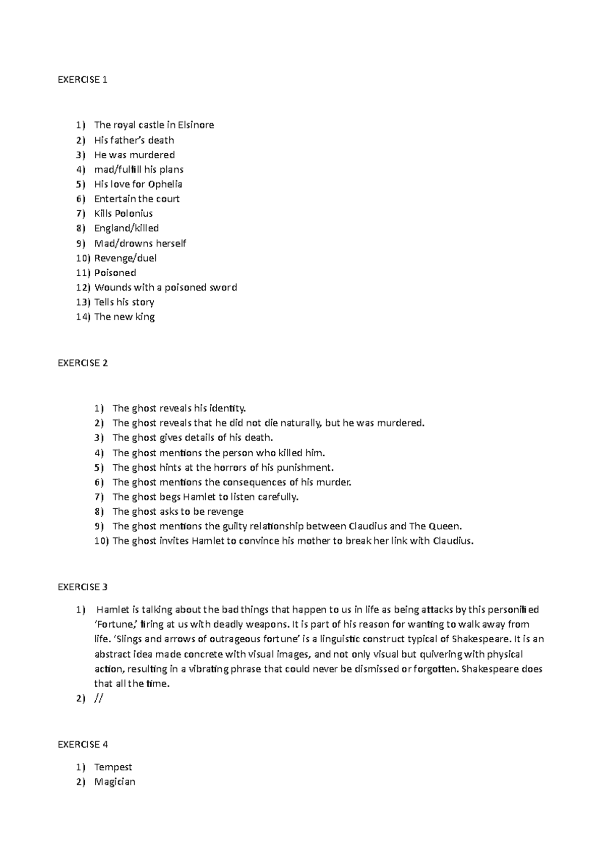 William Shakespeare life - EXERCISE 1 The royal castle in Elsinore His ...