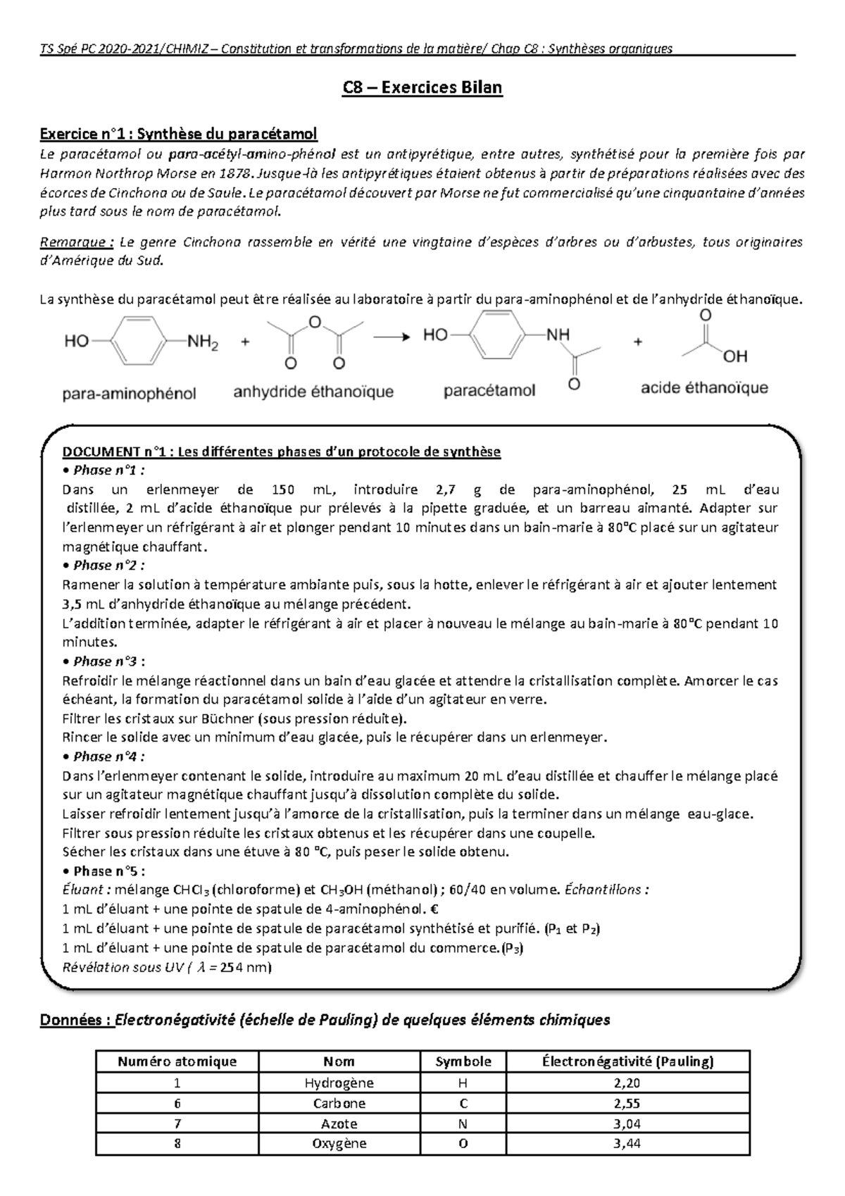 C8 Exercices Bilan - Physique Chimie - StuDocu