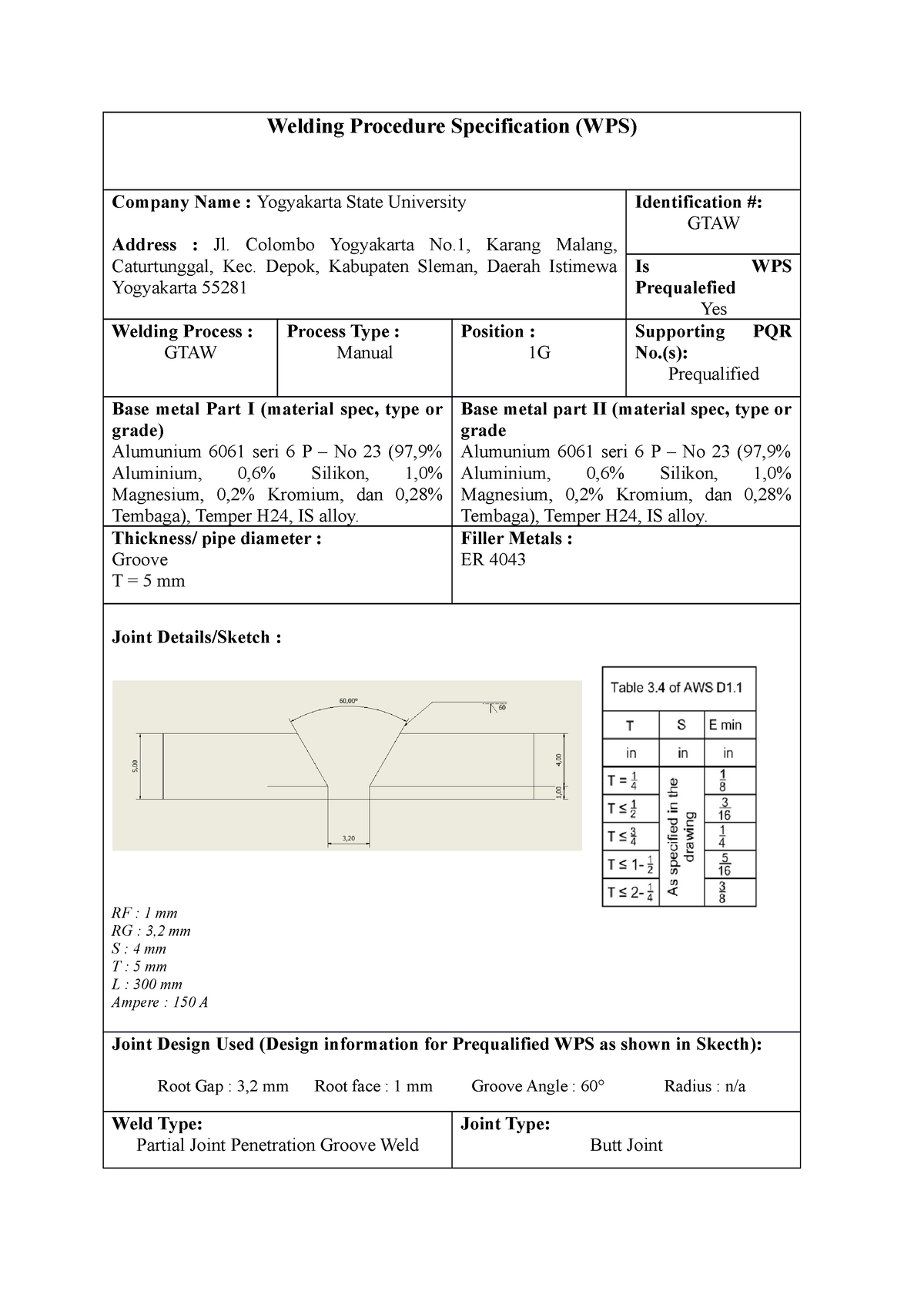 Welding Procedure Specification - Colombo Yogyakarta No, Karang Malang ...