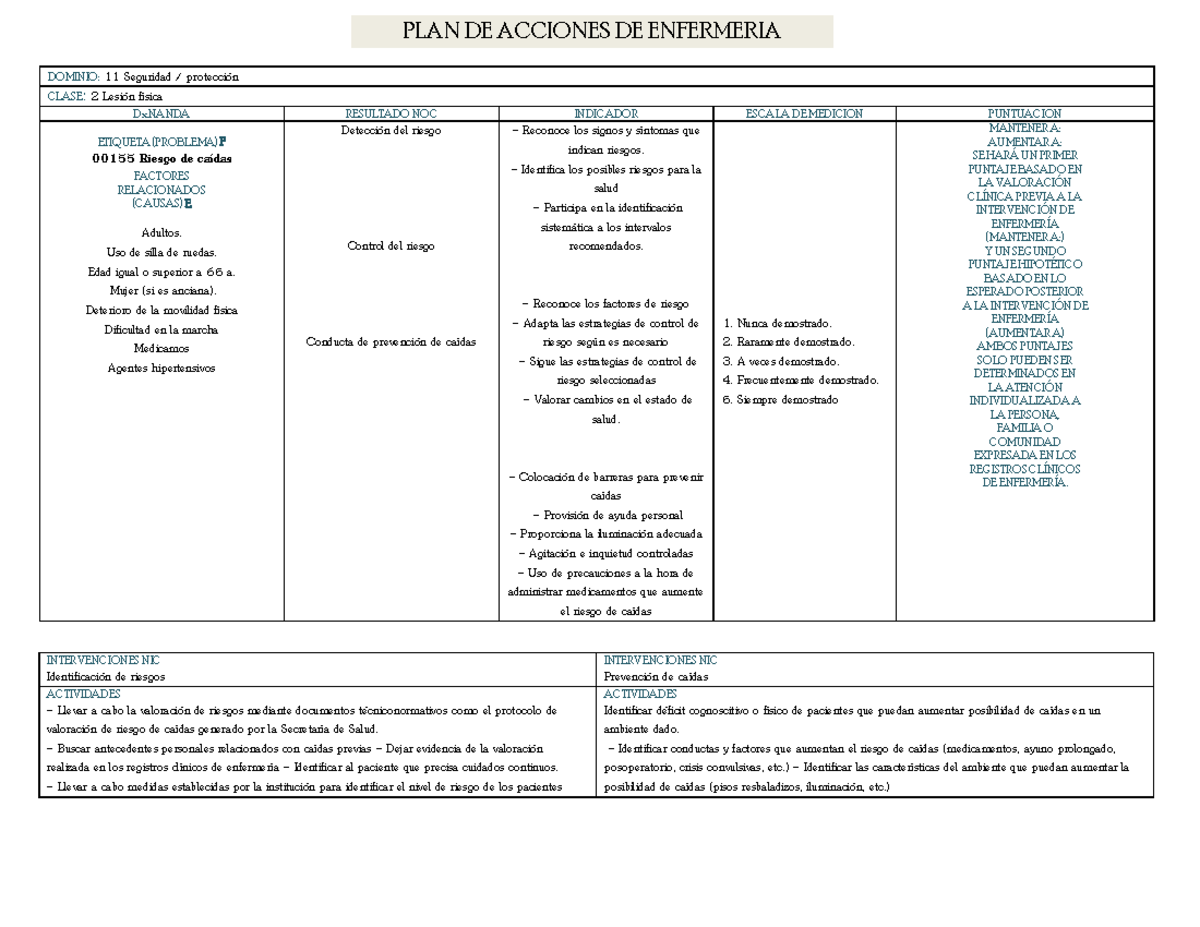 PAE Riesgo DE Caídas - DOMINIO: 11 Seguridad / protección CLASE: 2