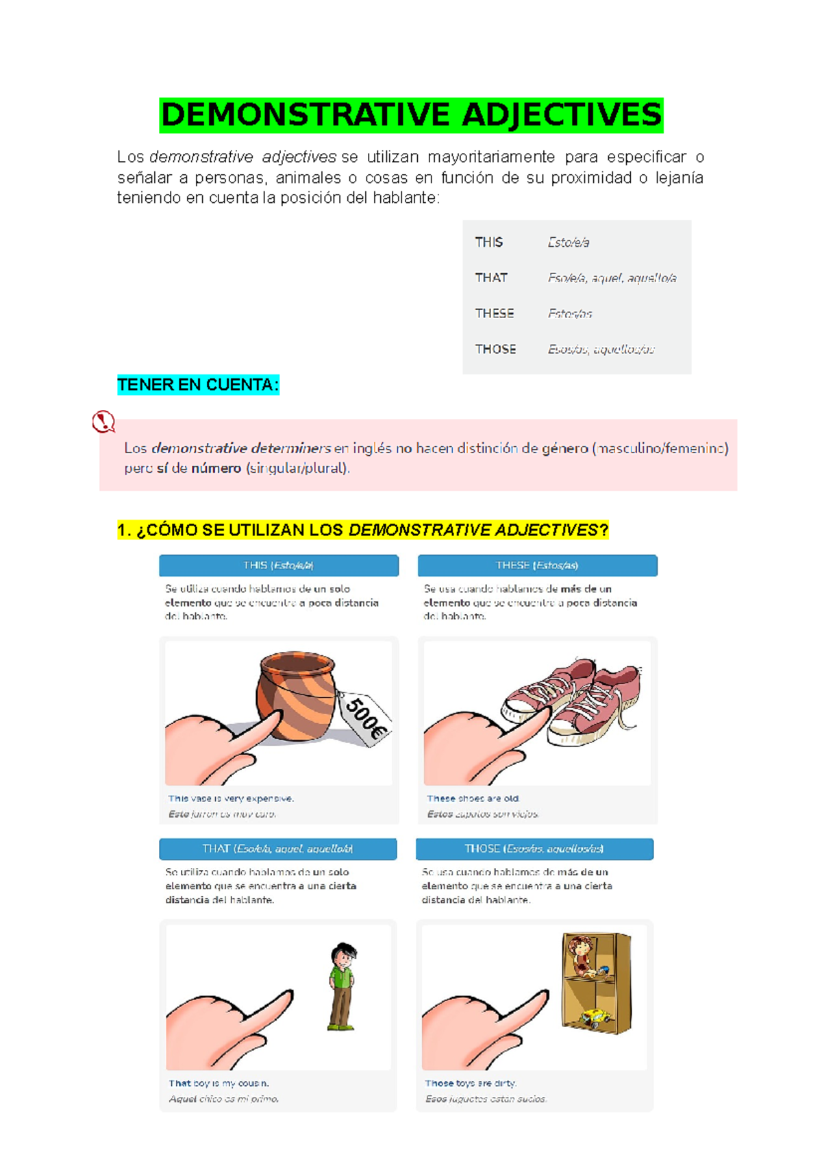 Clase DE Demonstrative Adjectives - DEMONSTRATIVE ADJECTIVES Los ...