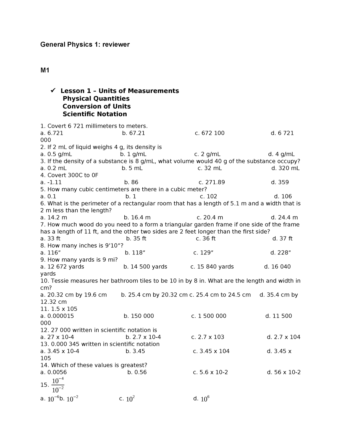 Reviewer IN Genphysics Midterm EXAM - General Physics 1: Reviewer M ...