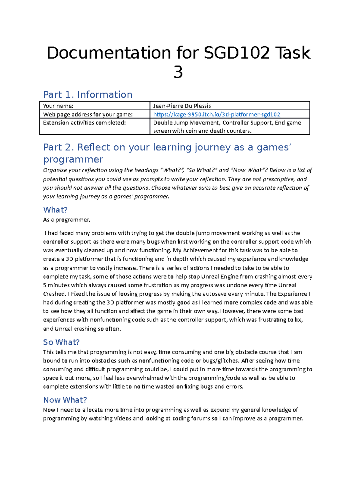 Task 3 Documentation SGD102 - Documentation for SGD102 Task 3 Part 1 ...