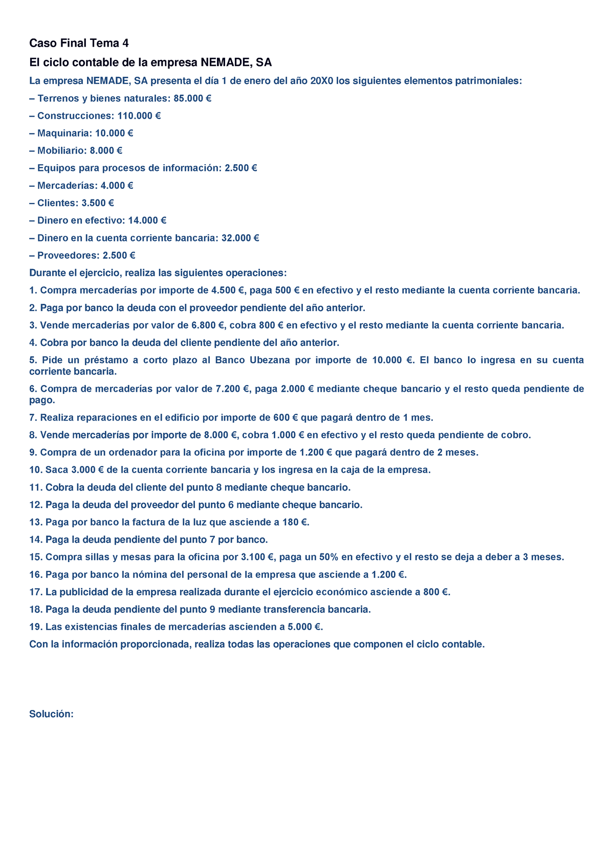 Solución Caso Final Tema 4 Caso Final Tema 4 El Ciclo Contable De La