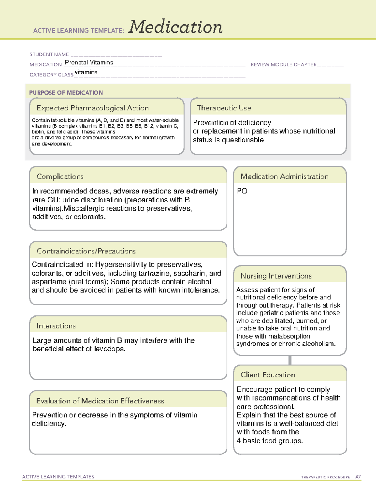 Pre natal vitamin Med card - ACTIVE LEARNING TEMPLATES THERAPEUTIC ...