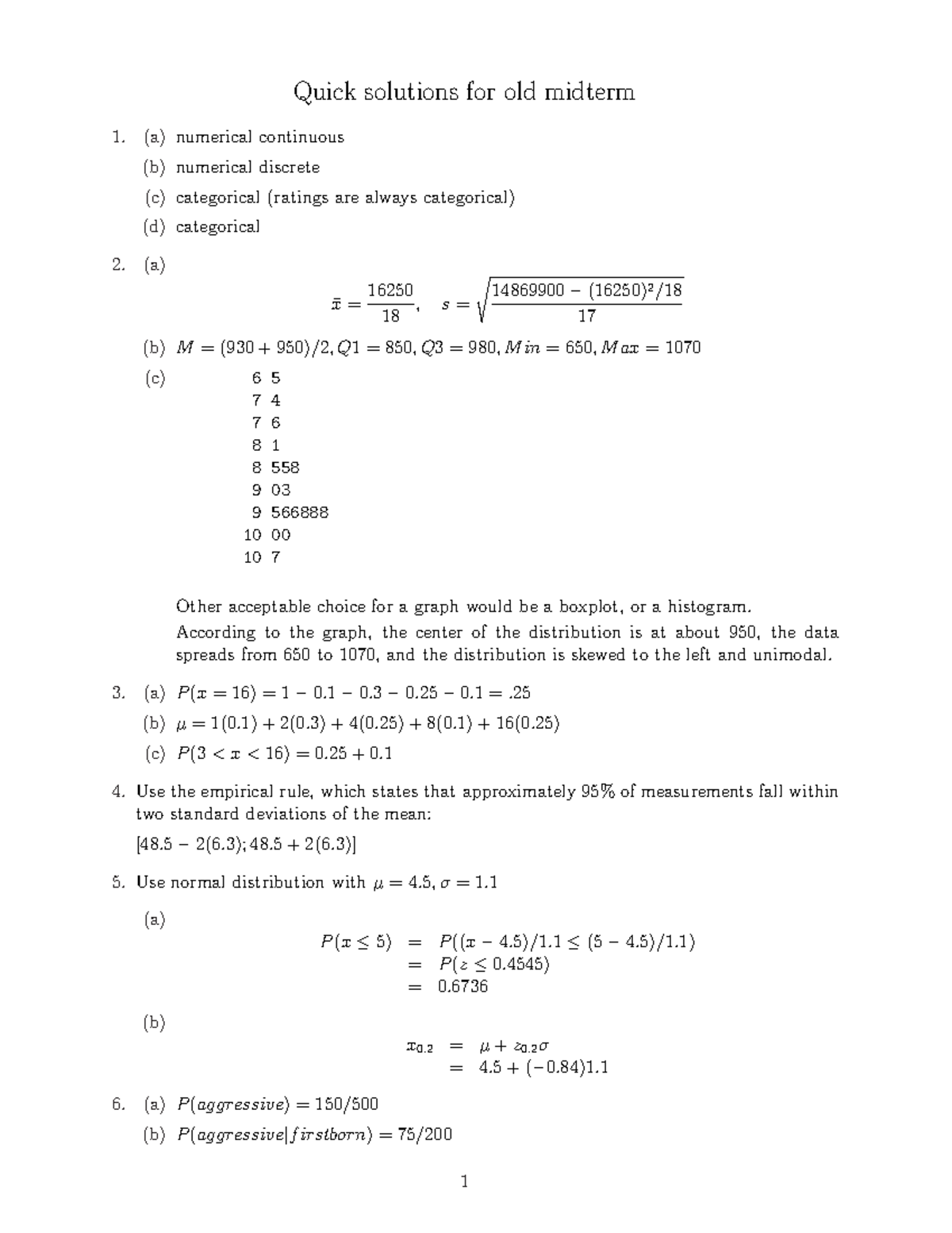 Sample/practice Exam 2010, Answers - Quick Solutions For Old Midterm (a ...