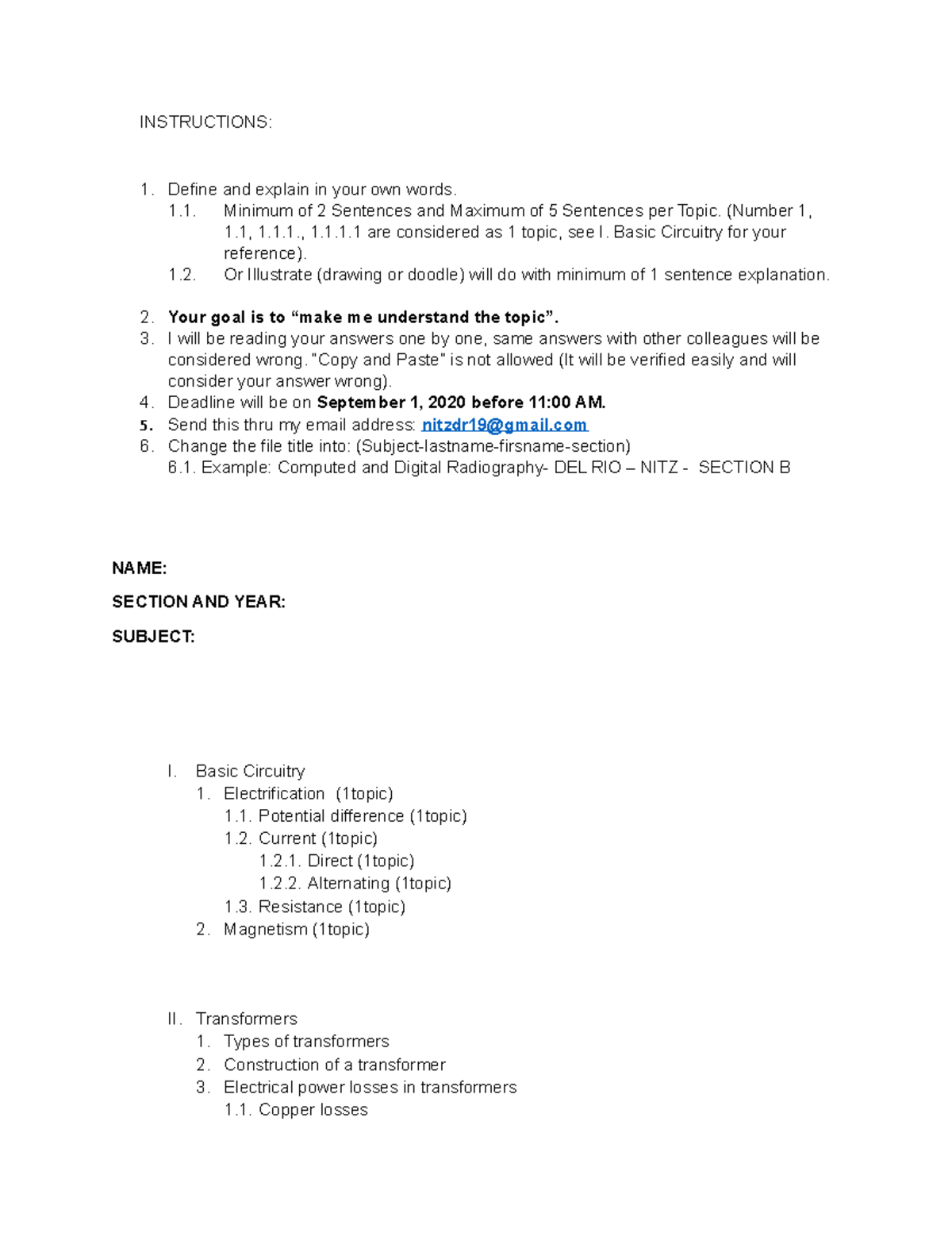 Imaging equipment and maintenance Comprehensive Exam INSTRUCTIONS