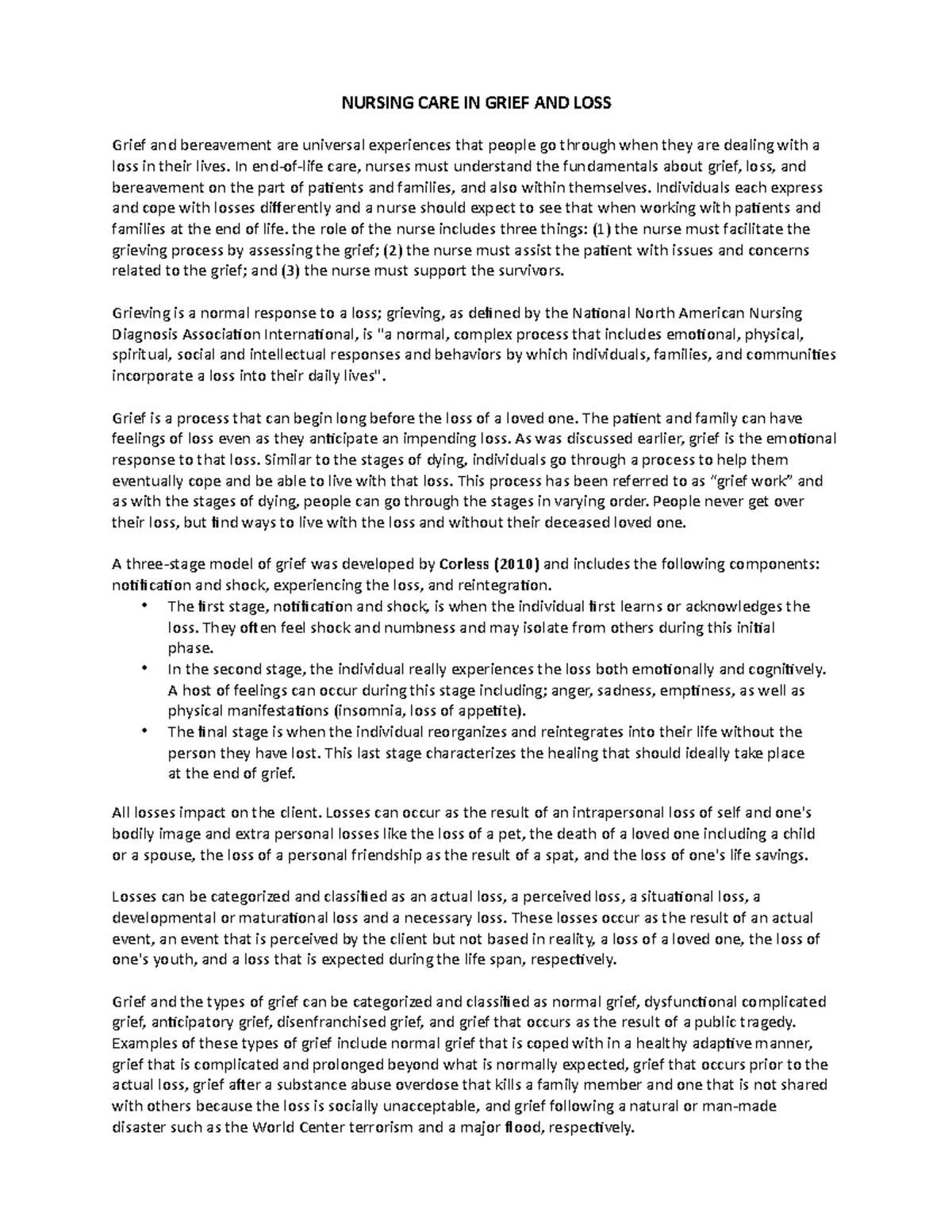 Nursing care in grief and loss - NURSING CARE IN GRIEF AND LOSS Grief ...