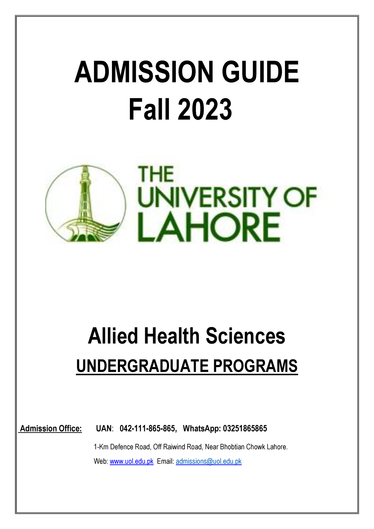 UOL Fall Admissions 2023, University of Lahore Fall Admissions 2023 in  2023