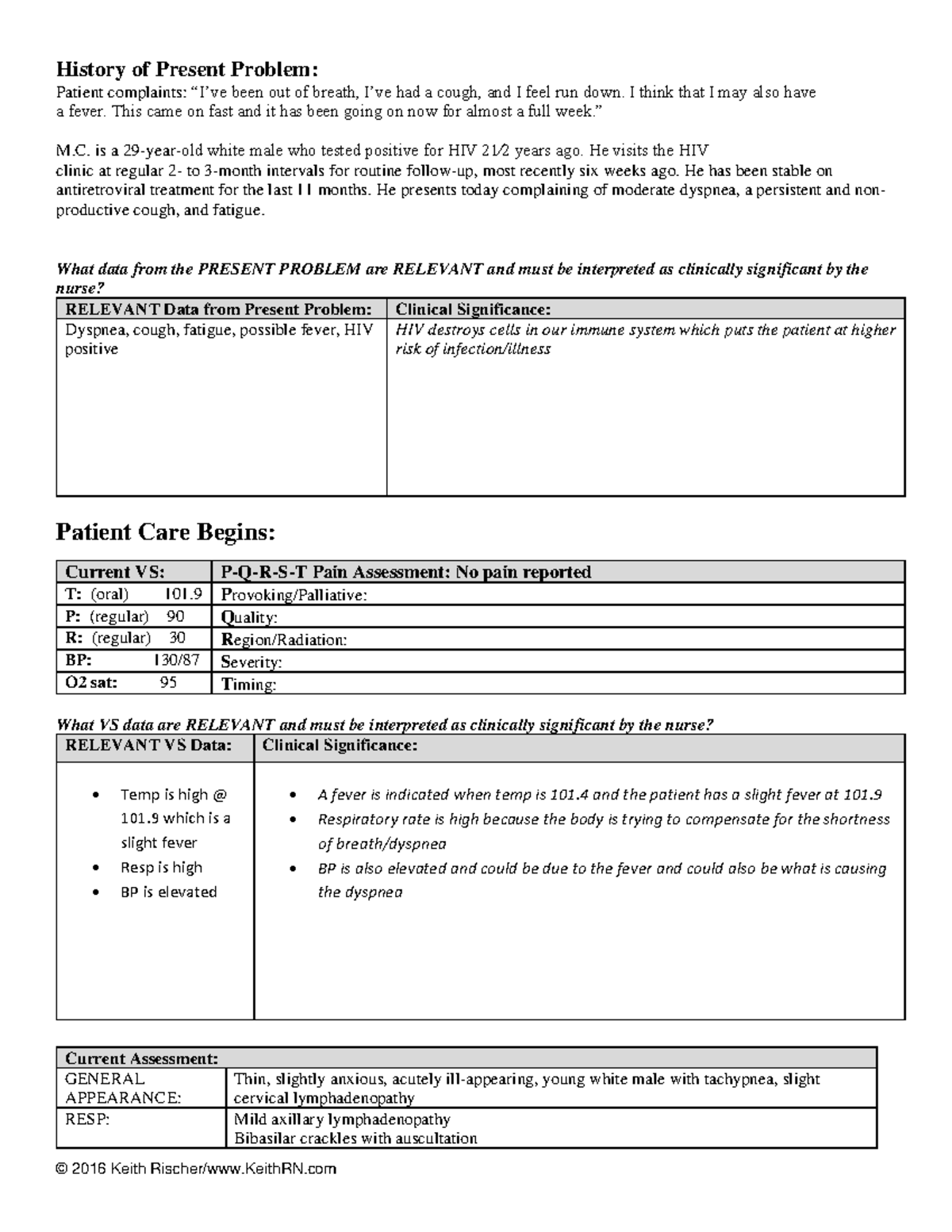 HIV Case Study 23 - HIV example - © 201 6 Keith KeithRN History of ...