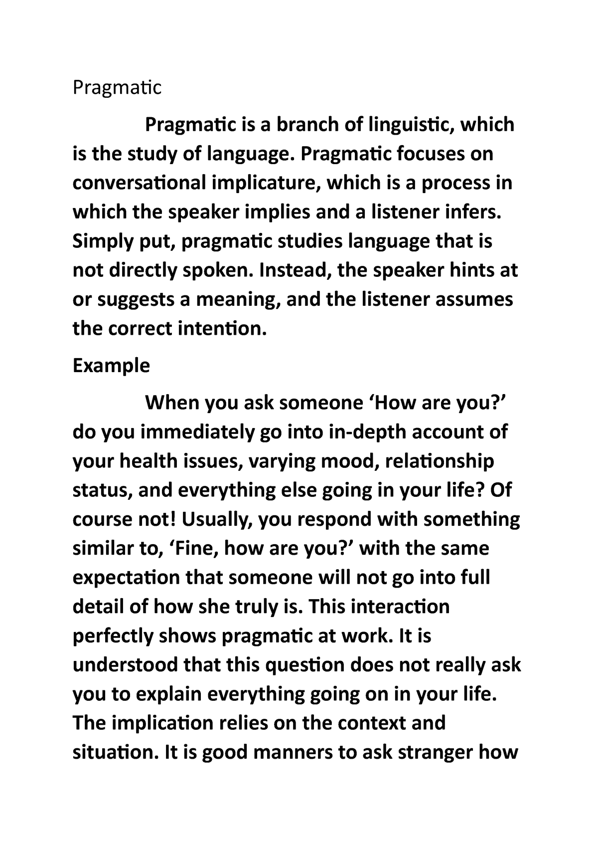 Summary About Pragmatic - Pragmatic Pragmatic Is A Branch Of Linguistic ...