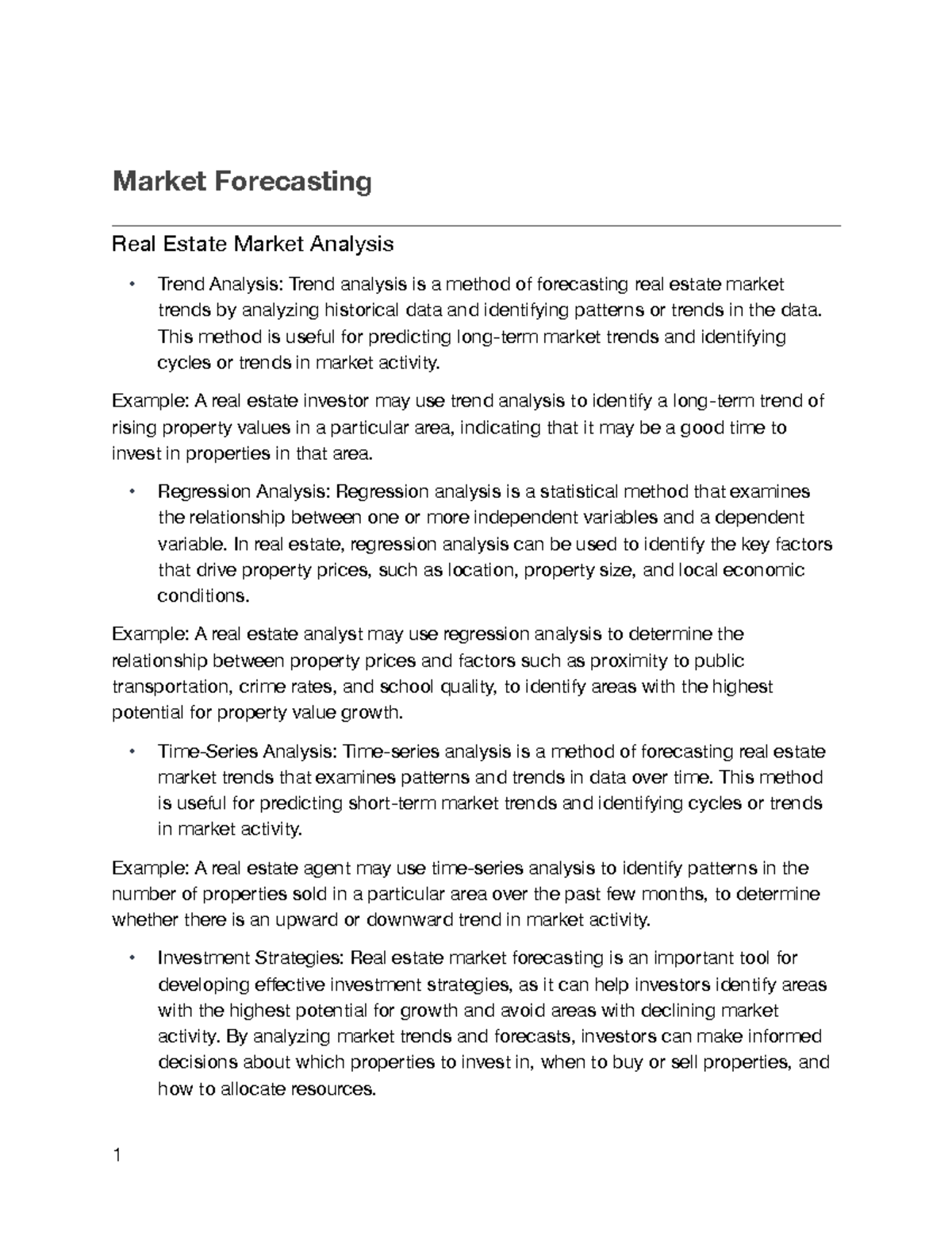 Market Forecasting Notes Market Forecasting Real Estate Market