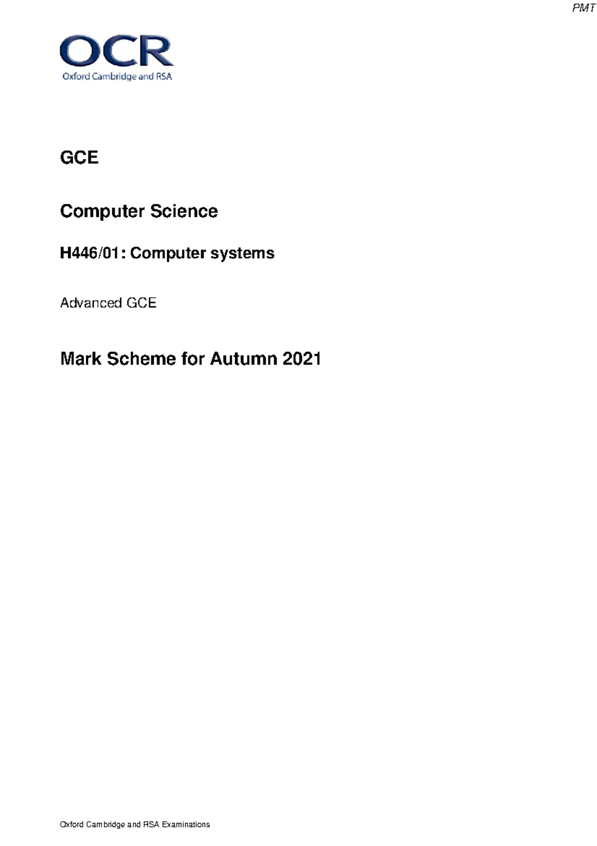 November 2021 MS - Paper 1 OCR Computer Science A-level - Oxford ...