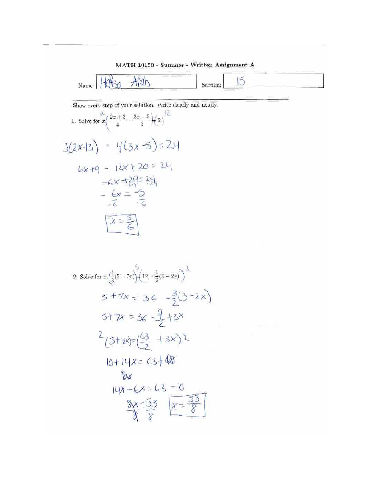 Math 10150 Assignment A - MATH 101 - Studocu