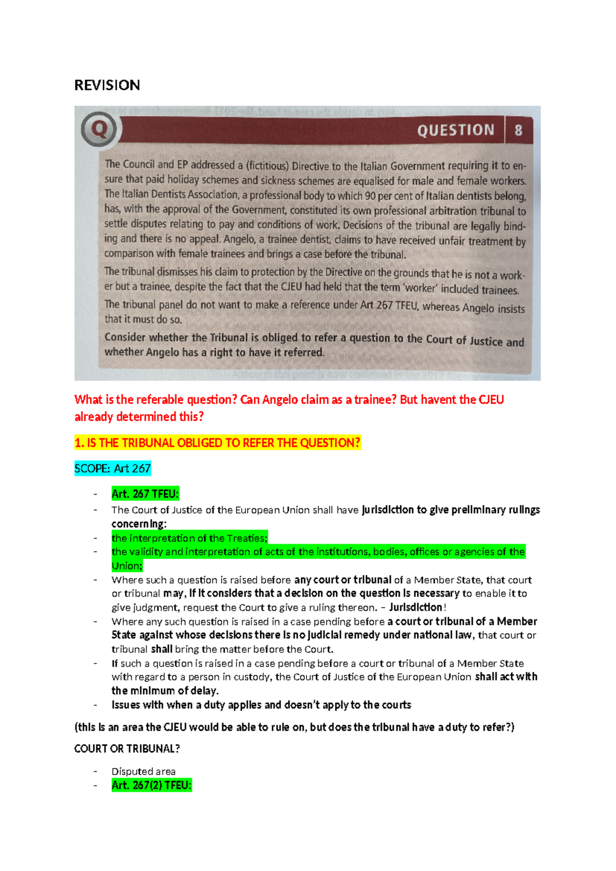 Preliminary references - REVISION What is the referable question? Can ...