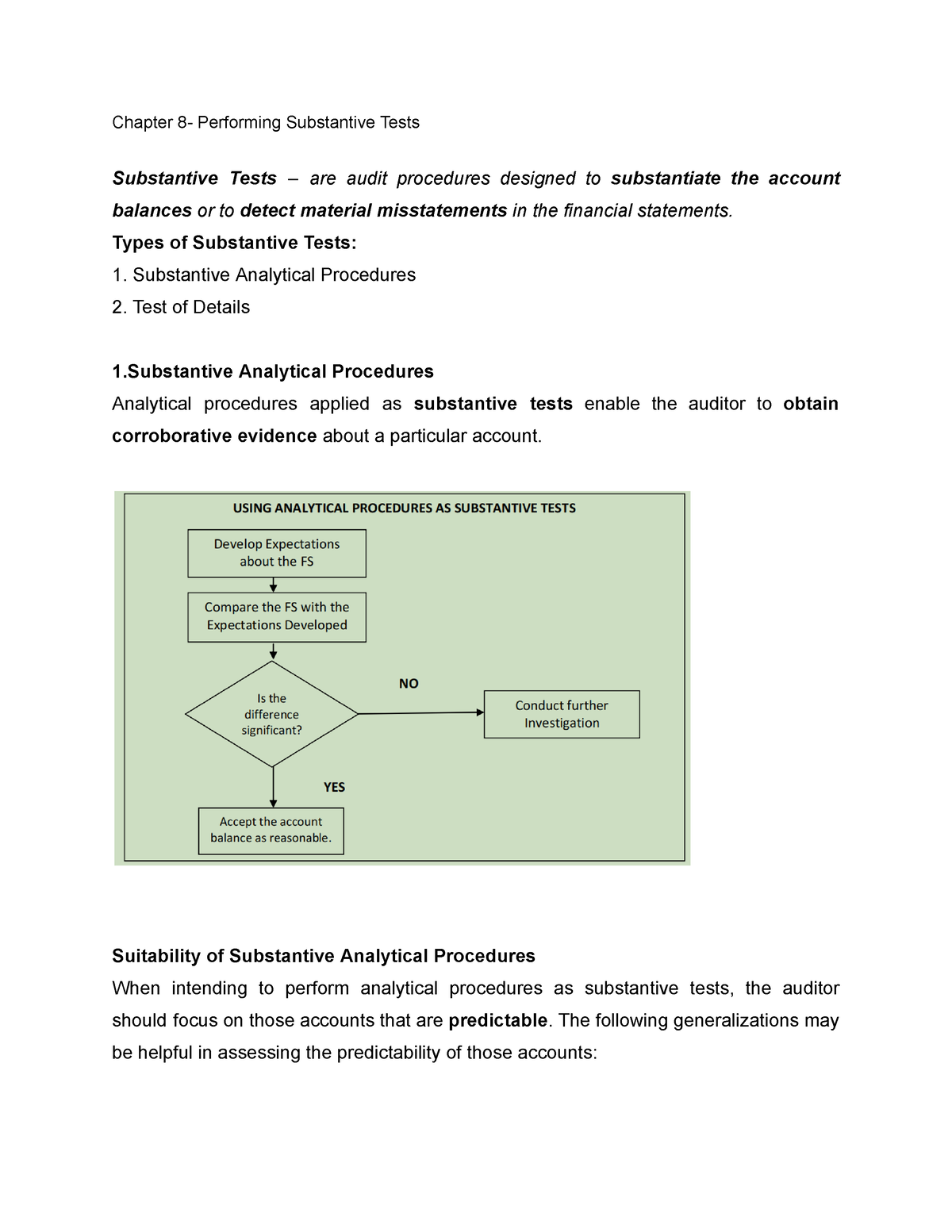 Analytical Procedures & Test of Details - Chapter 8- Performing ...