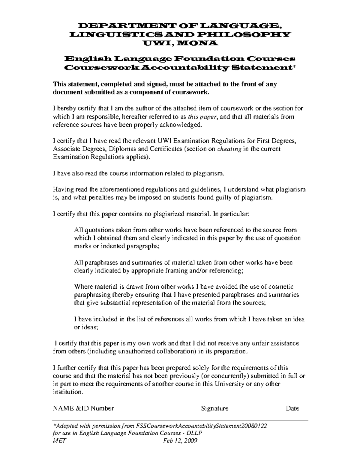 Coursework Accountability Statement - FOUN1014 Assignments - DEPARTMENT ...